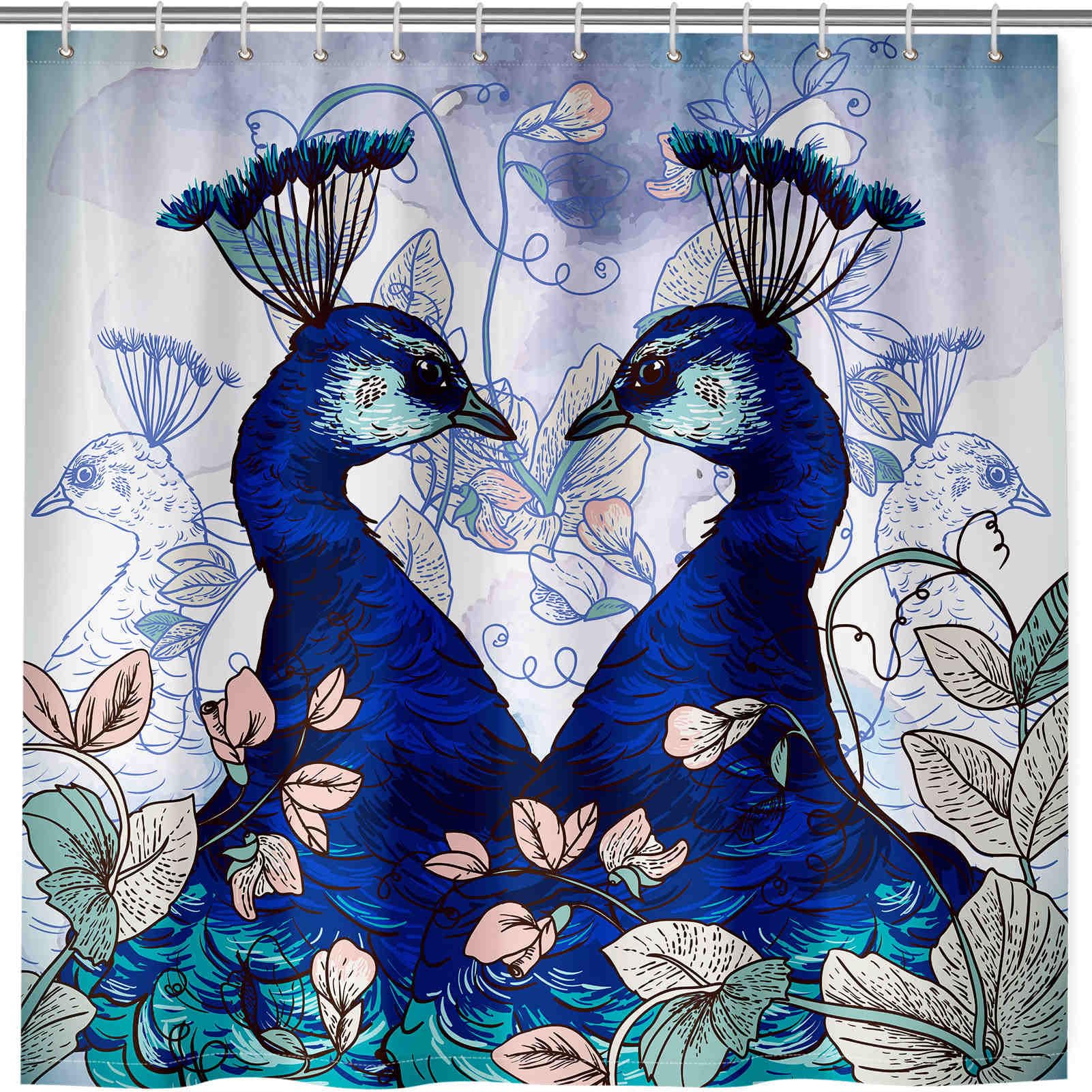 ANHOPE Peacock Shower Curtain Waterproof Polyester Fabric Bathroom Curtain Vintage Floral Peacock Bathtub Drapes Mould and Mildew Resistant Bath Decor Set with 12 Hooks 180 x 200 cm