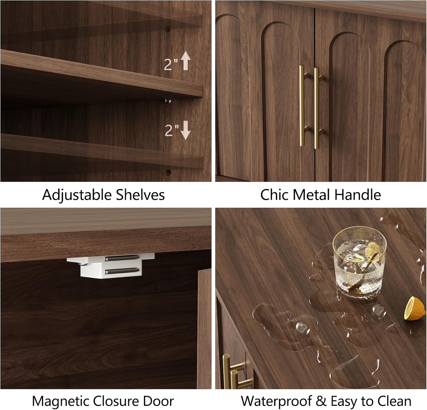 TV Stand for 75 Inch TV, Mid Century Modern TV Stand with Arched Design, Wood Grain Finish, Media Console with Adjustable Shelves, 67" Entertainment Center for Living Room Bedroom, Walnut