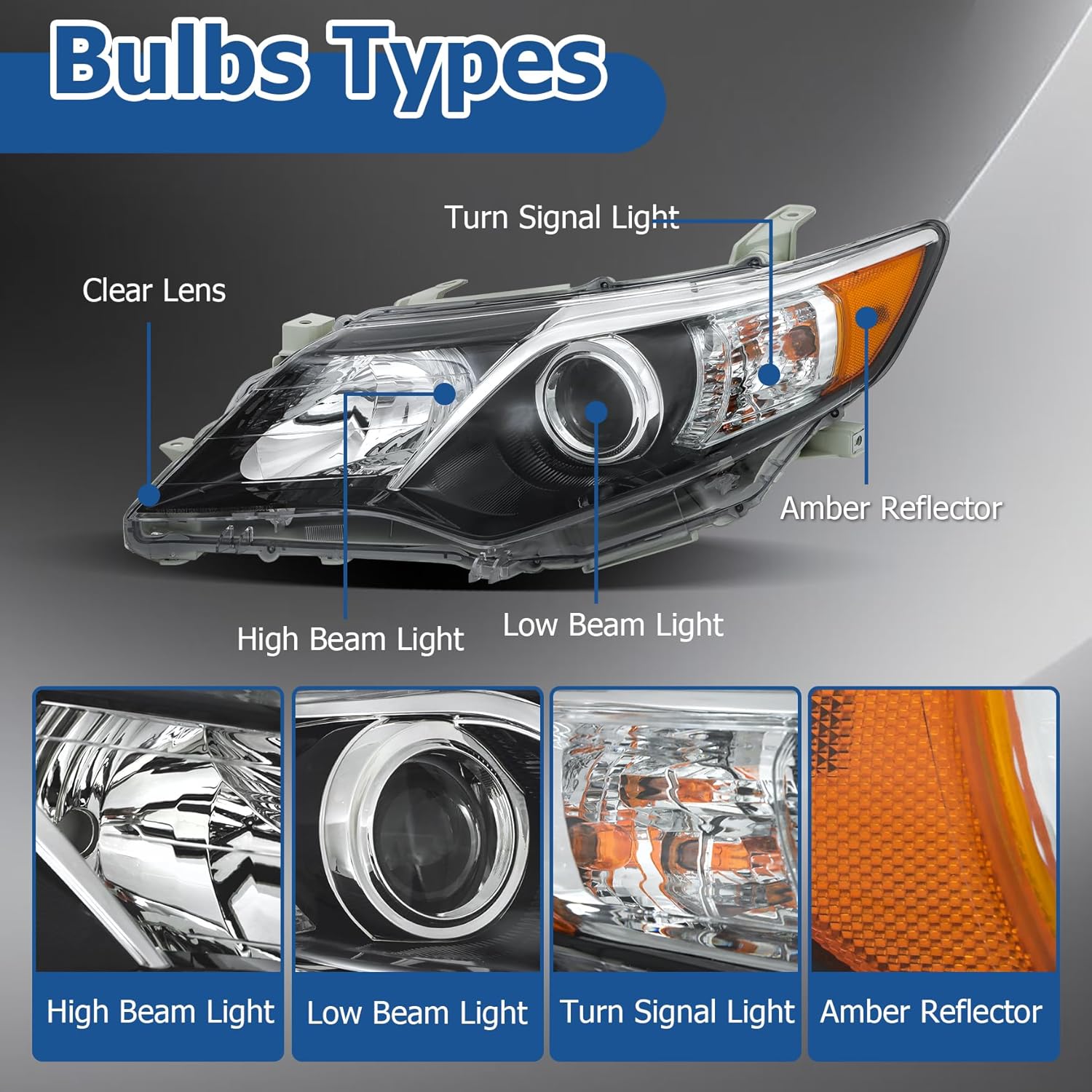 WFLNHB Headlights Assembly Replacement for Toyota Camry SE Style 2012 2013 2014 Projector Headlights Headlamps Chrome Housing Driver and Passenger Side