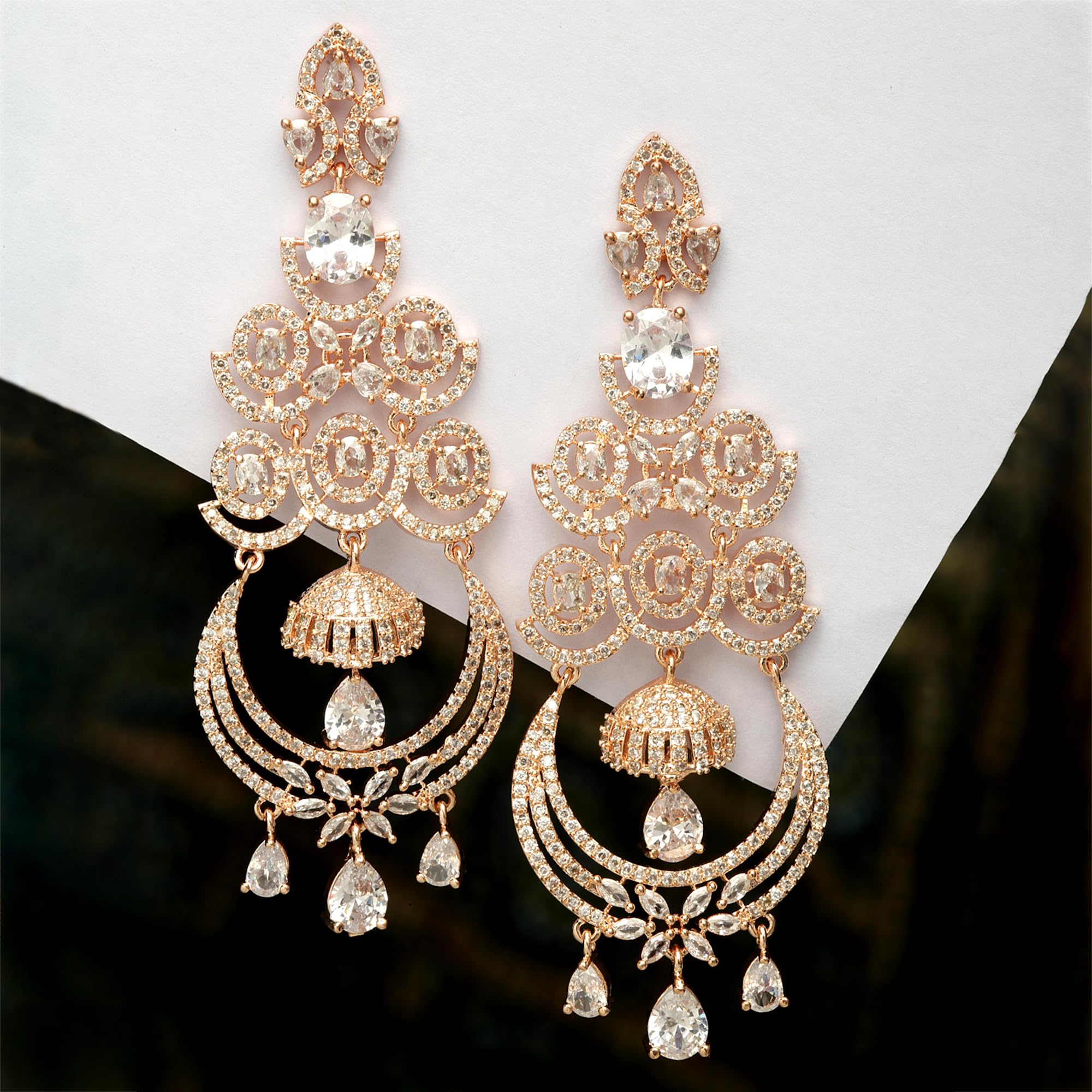 American Diamond Floral Dangle Earrings