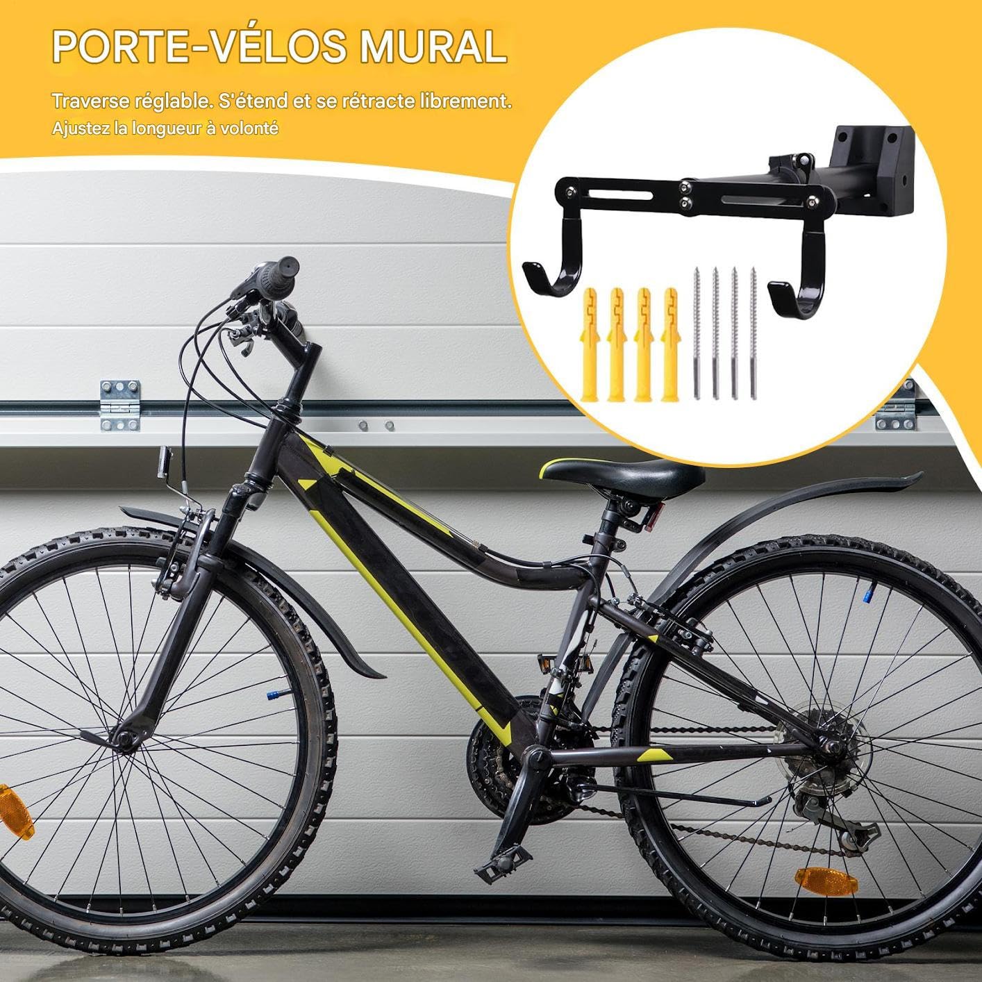 Uchwyt Ścienny Na Rower Wytrzymały, Oszczędność Miejsca, Regulowany 360 | Poziomy Uchwyt Rowerowy Na Ścianę Do Garażu Organizer Do Garażu, Sklepu, Ogrodu, Domu, Podwórka, Szopy,