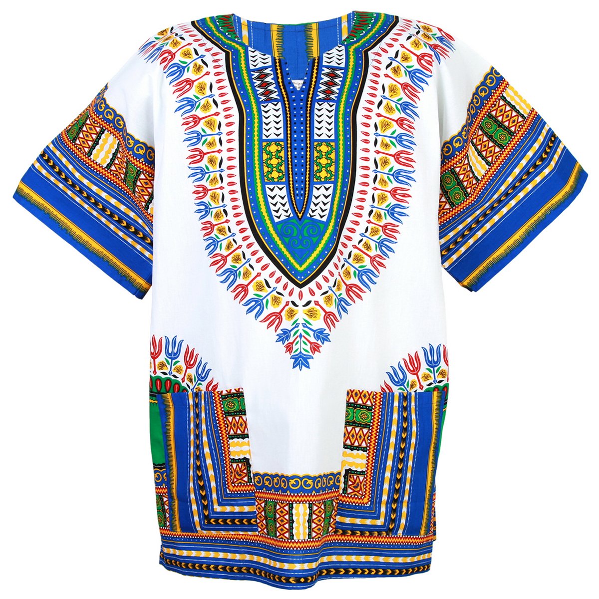 Chainupon Unisex Blue African Dashiki Cotton Shirt Tribal Festival Boho Hippie Kaftan (Large, )