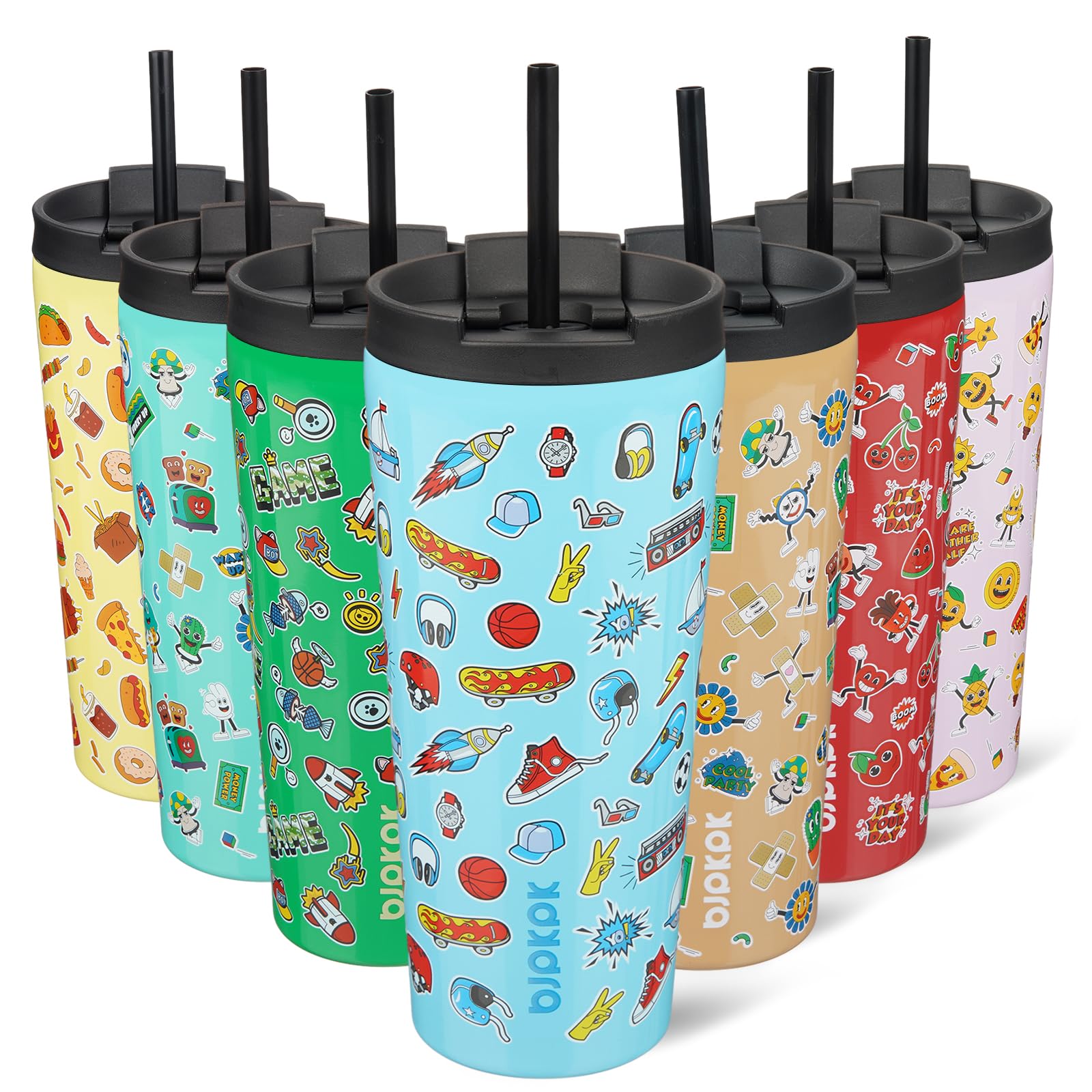 BJPKPK 22 oz Coffee Tumbler with Straw, Insulated Stainless Steel Cup