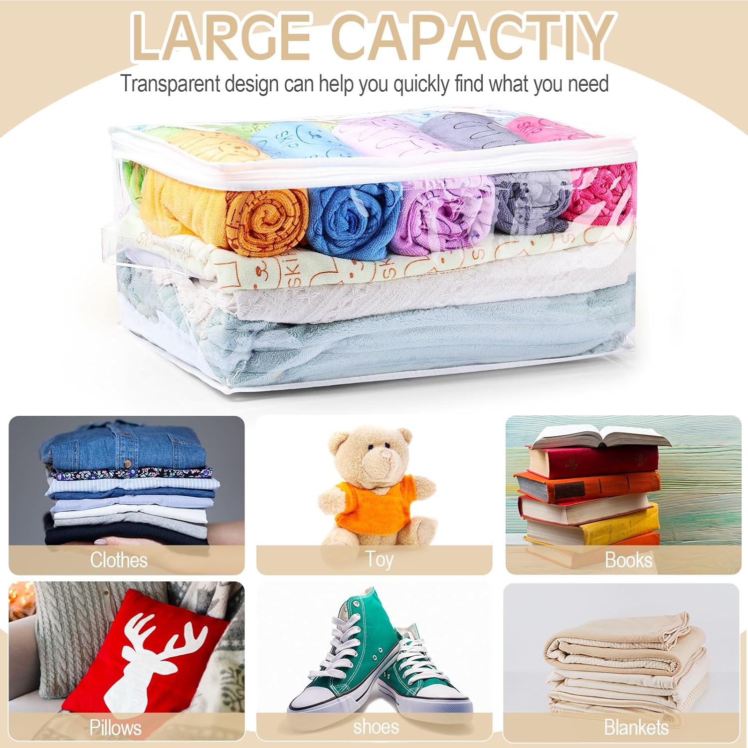 Windyun 16 Pcs Clear Vinyl Zippered Storage Bags with Handle Plastic Blankets Storage Bags for Sweater Clothes Bed Sheet Organizer for Closet Linen Bed Sheet Bedding Toys Clothing