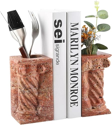 Miniatura 10 de Sujetalibros de mármol natural para estantes, extremos decorativos para libros pesados, soportes de libros de piedra blanca y dorada modernos de