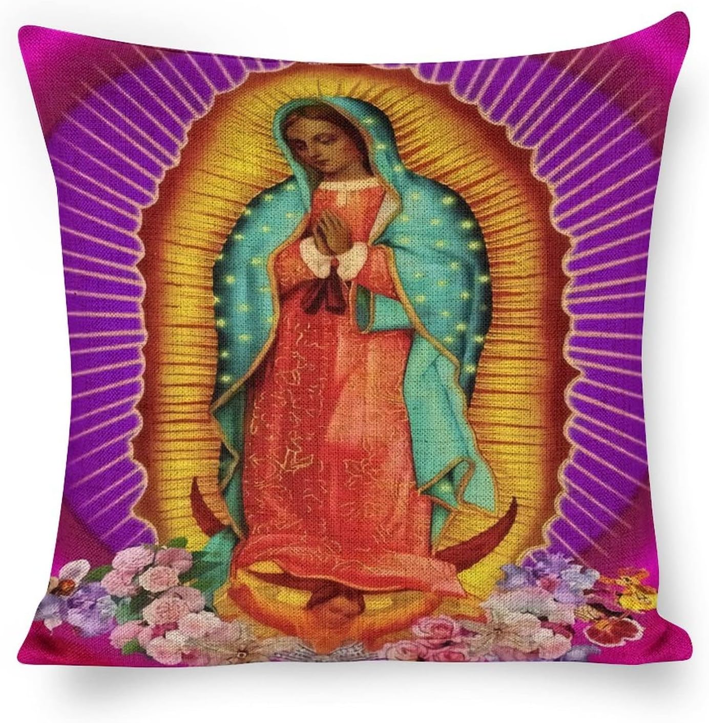 Our Lady of Guadalupe Virgin Mary Linen Pillow Case with Double-Sided Print, 18x18 Inches, for Home and Car Decoration, Soft Cushion Cover