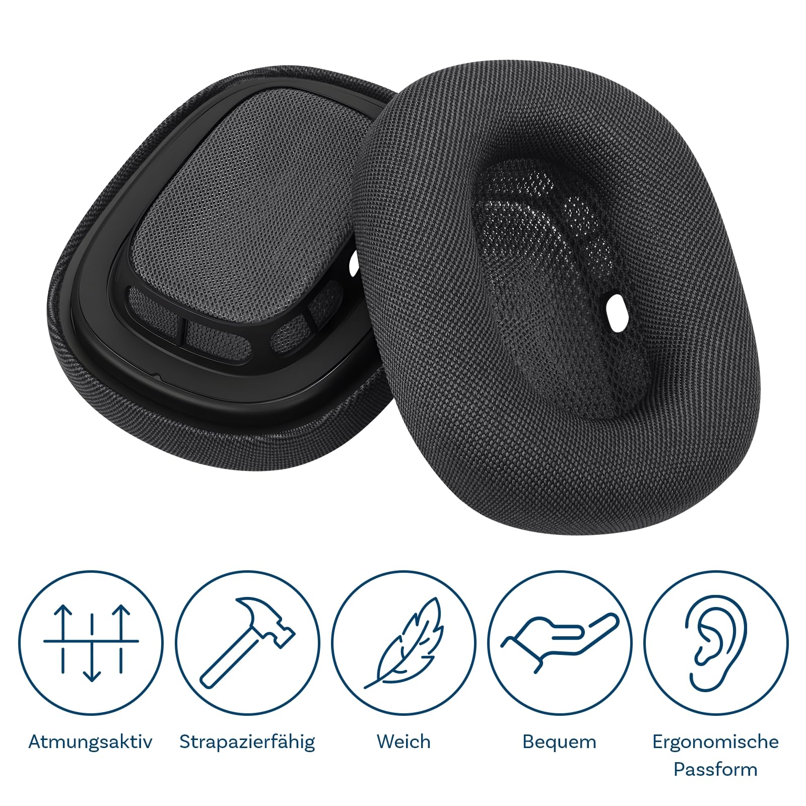 Ersatz Ohrpolster für AirPods Max Kopfhörer von MMOBIEL - Mesh Gewebe Kopfhörer Ohrpolster – Ersatzpolster – Grau