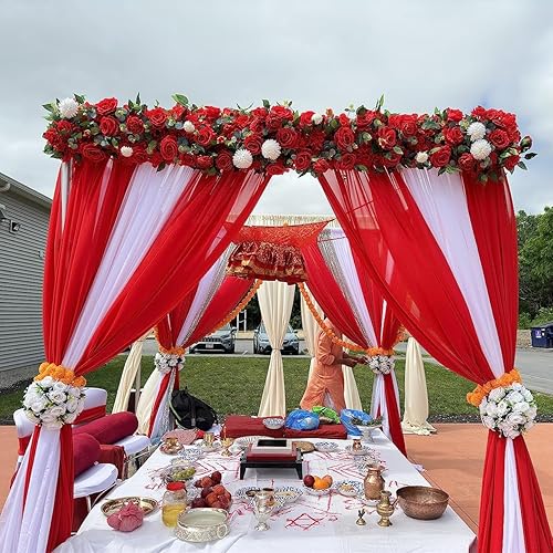 Miniatura 8 de DUOBAO Cortina de gasa roja, 2 paneles de 29 x 96 pulgadas, cortinas de fondo de boda, cortinas de playa para sala de estar, ventana de gasa para