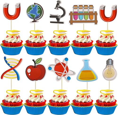Gyufise 36 piezas de decoración para cupcakes de ciencia, rocas de ciencia, para baby shower, niños, astronomía, biología, química, física, ciencia,