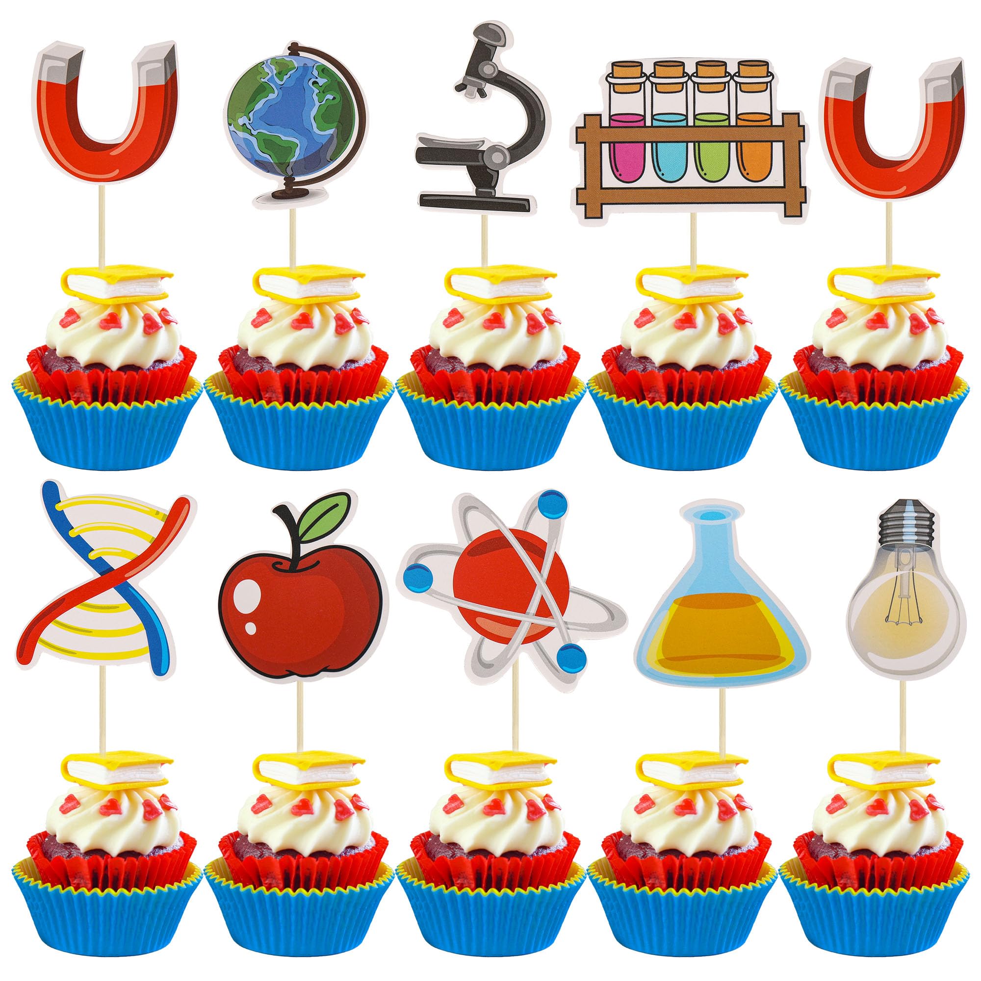 Gyufise 36Pcs Science Cupcake Toppers Science Rocks Cake Picks Baby Shower Kids Astronomy Biology Chemistry Physics Science Theme Cake Decorations for Birthday Party Decoration Supplies