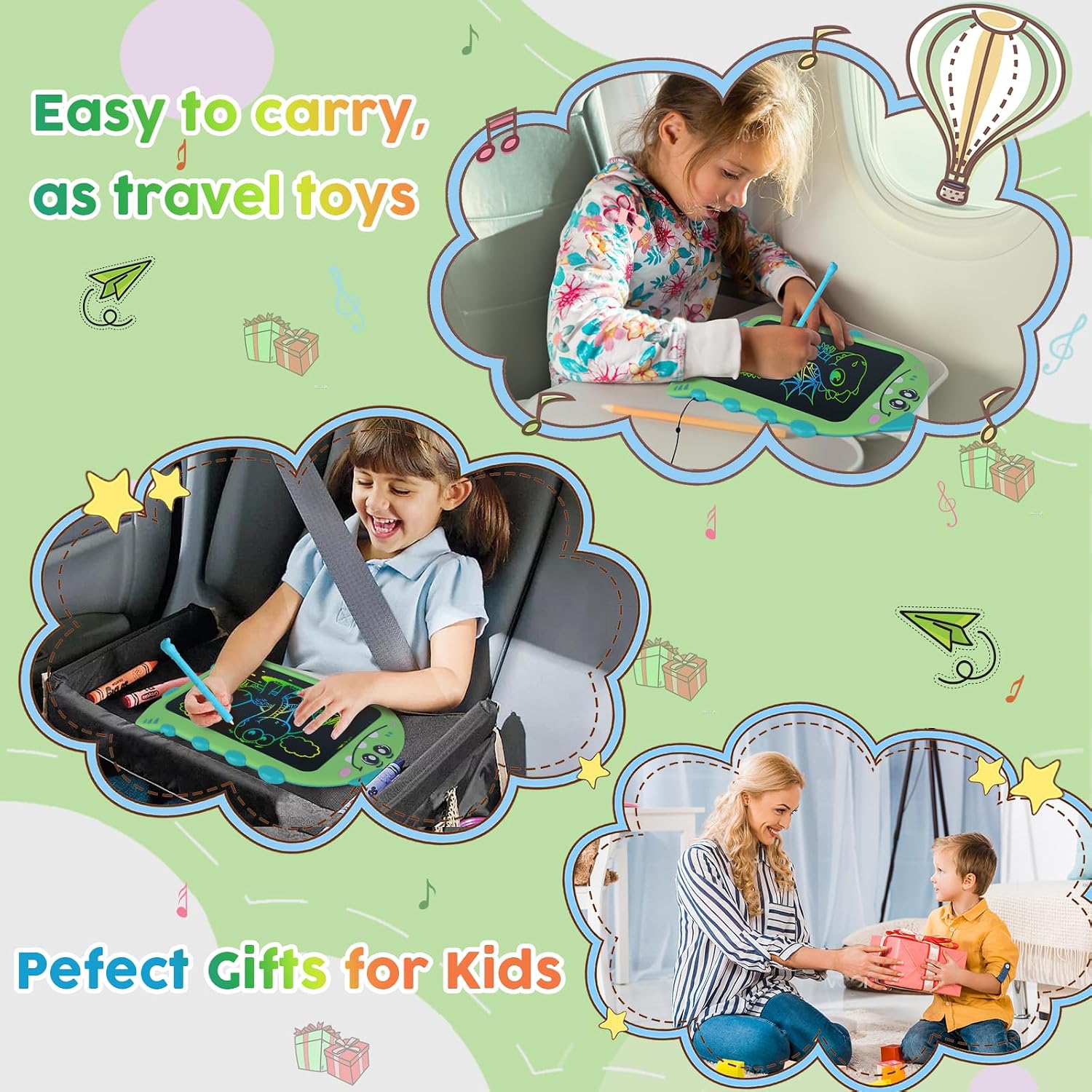 LCD Writing Tablet 10 Inch, Dinosaur Drawing Board Voice Recording | Rechargeable Dinosaur Sound Effects, Screen-Free Learning Toy for Ages 3-6, Perfect Travel Toy for Boys Girls Toddlers