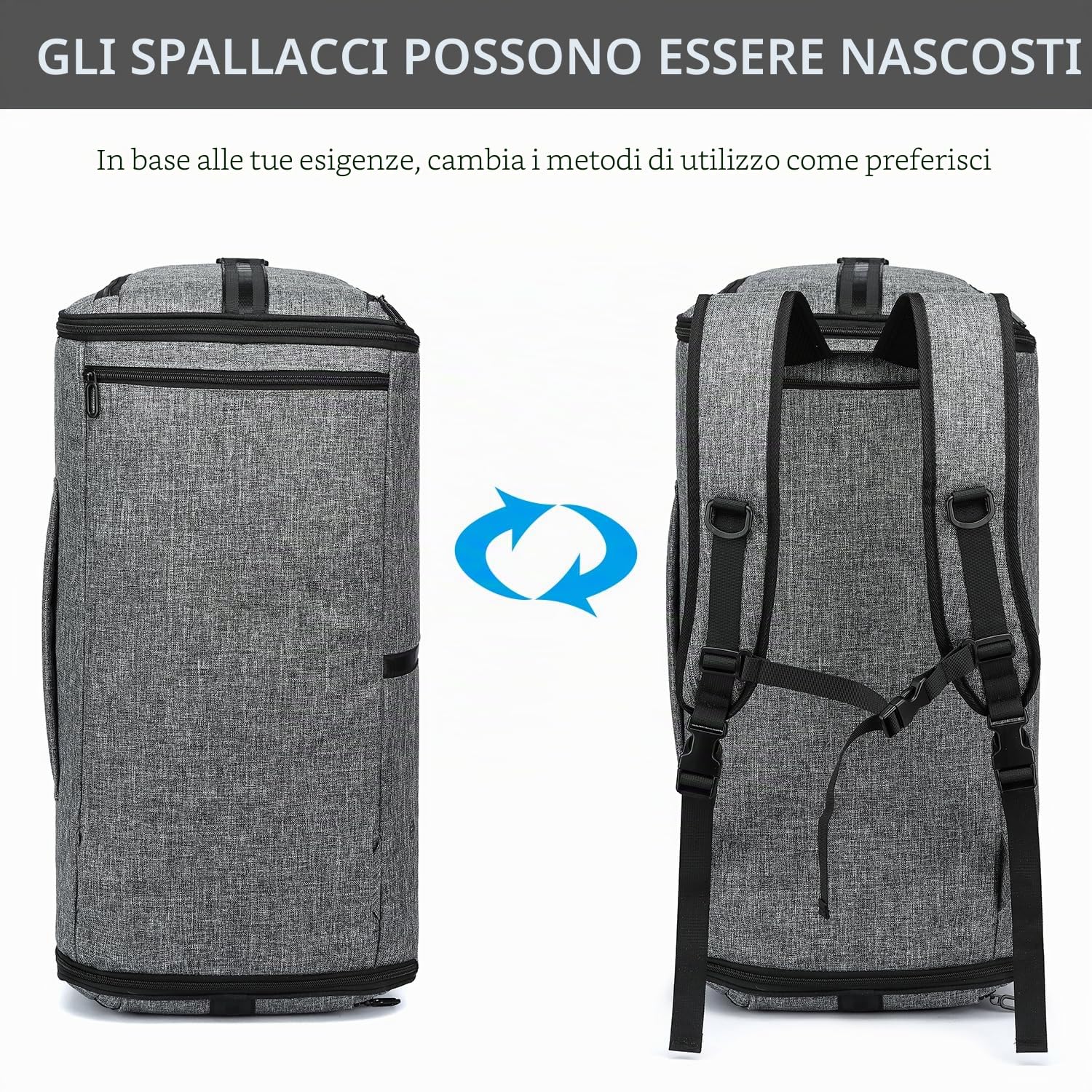 TUGUAN Borsa Porta Abiti da Viaggio Uomo 58L con Scomparto per Scarpe e Funzione Zaino 3 in 1 Borsone da viaggio Convertibile per Viaggi D'affari, Matrimoni, Grigio