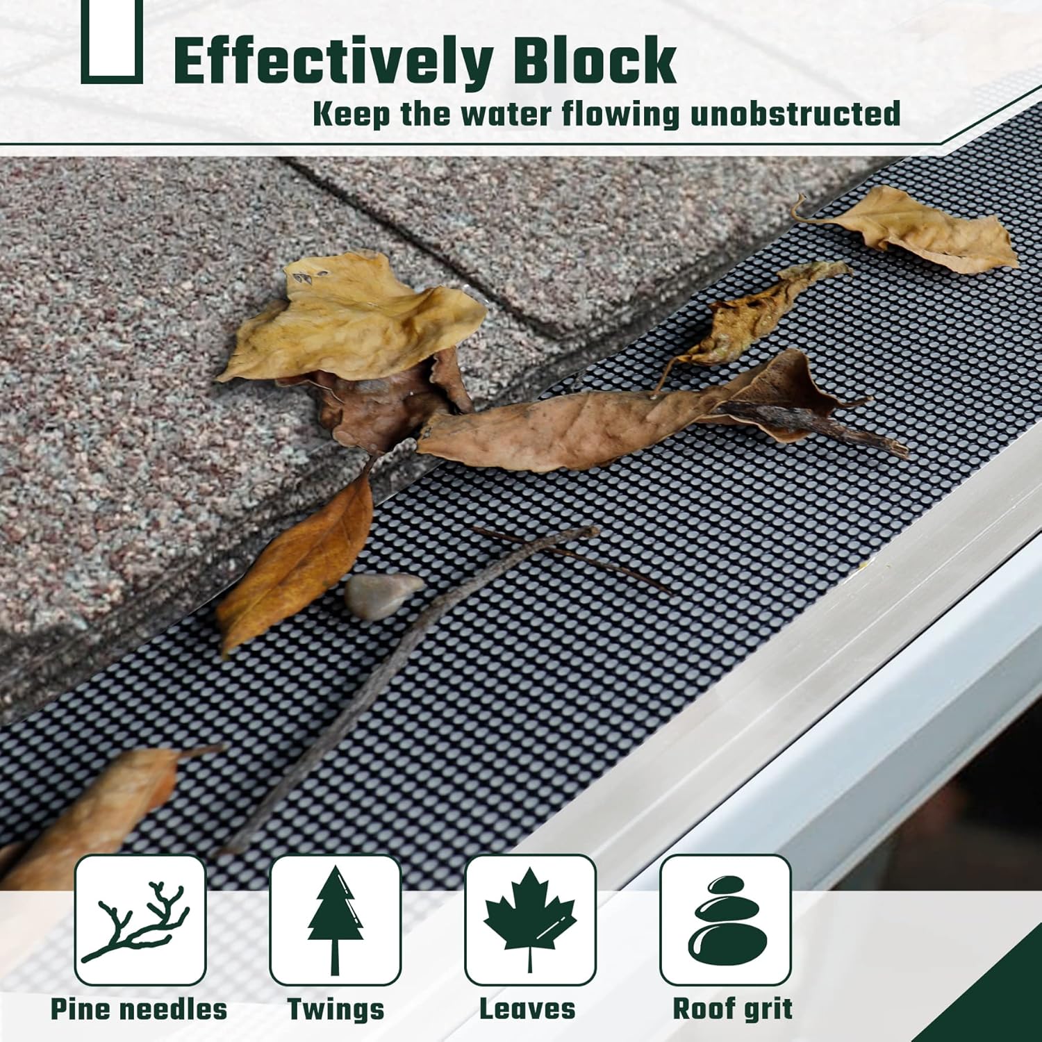 Flehomo Gutter Guard, 5 Inch Stainless Steel Micro Mesh Covers, Pine Needle & Leaf Filter Gutter Protection Fits for Any Roof or Gutters System, 15 Pack 48Ft Kit, Black