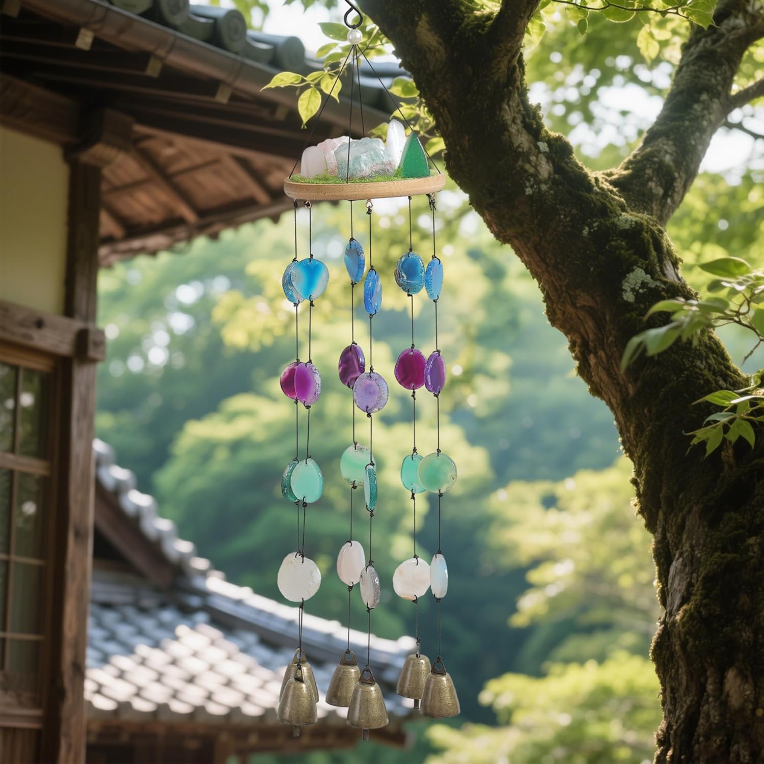 Crystal Wind Chimes for Outside, Agate Wind Chimes Outdoor with 6 Copper Bells, Wind Chime Gifts for Garden Balcony Patio and Home Décor