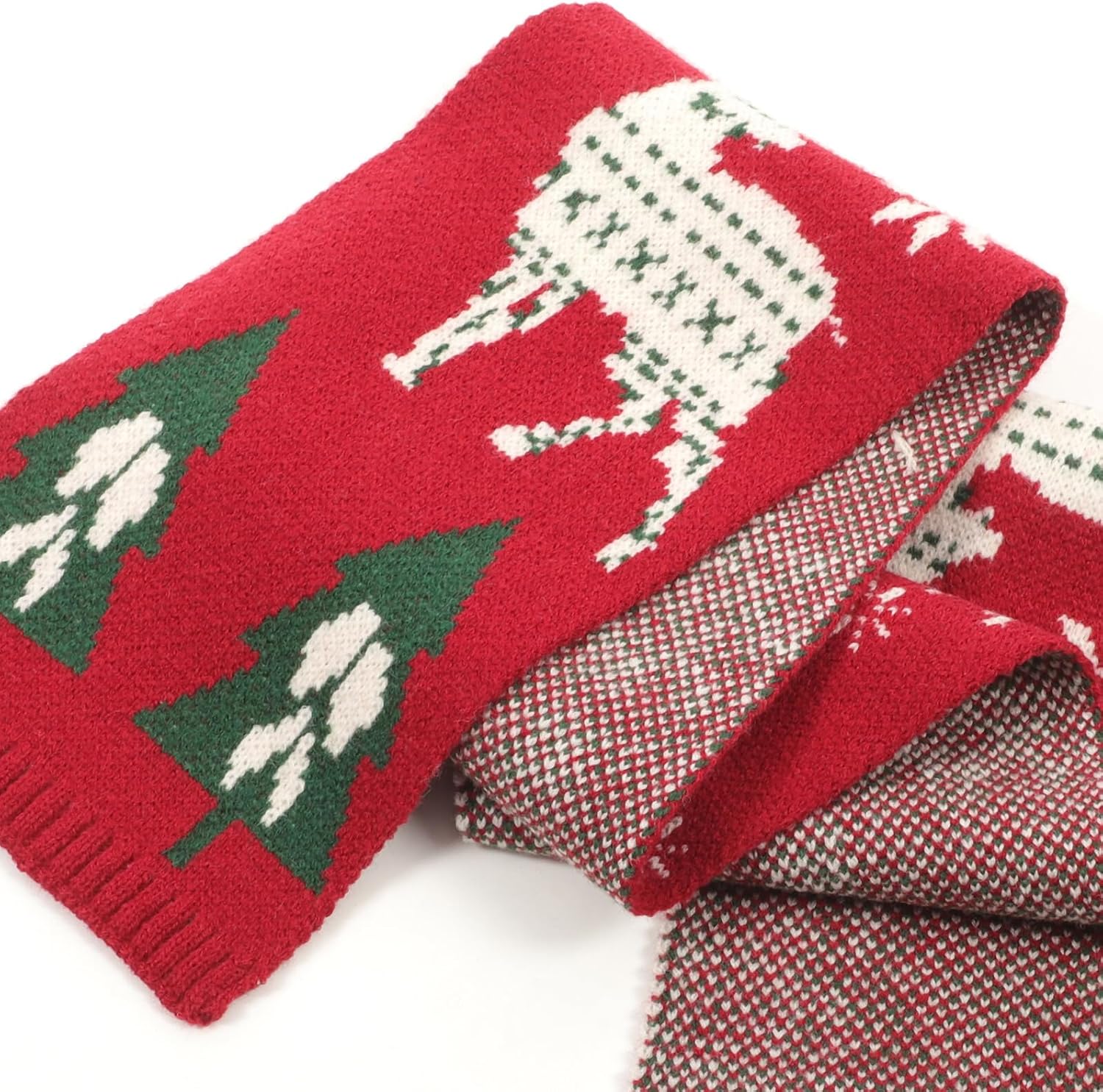 LIFKOME Knit Scarf Christmas Red Tree Pattern Warm Long Wool Blend Winter Scarf for Boys Holiday Accessory