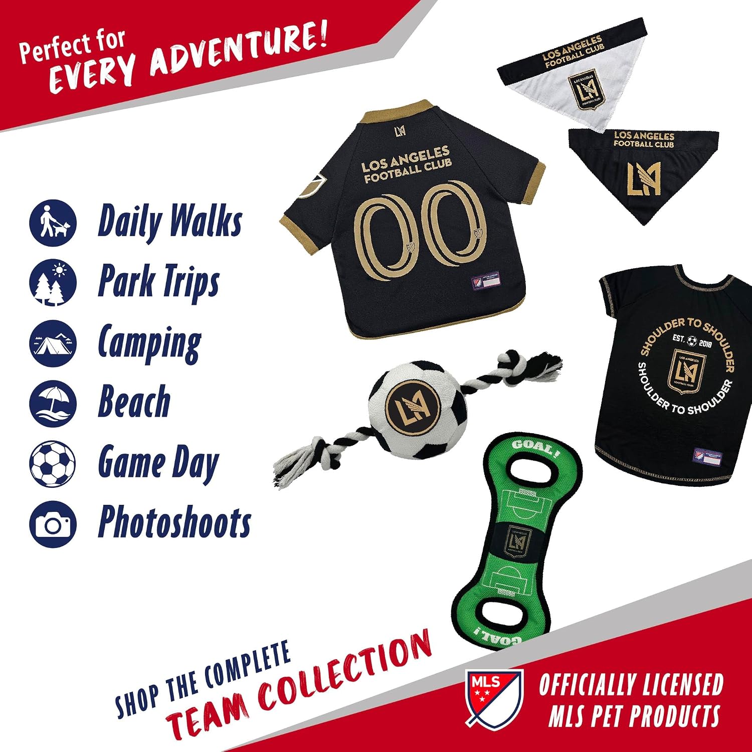 Los Angeles FC Dog Jersey & Leash Set, Size X-Small | Great gift for Los Angeles FC fans, soccer lovers, pet parents, birthdays, and World Cup celebrations.
