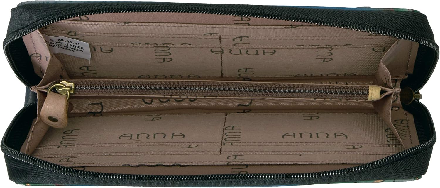 Anna by Anuschka Women's Hand Painted Leather Zip-Around Clutch, Summer Garden Denim, One Size