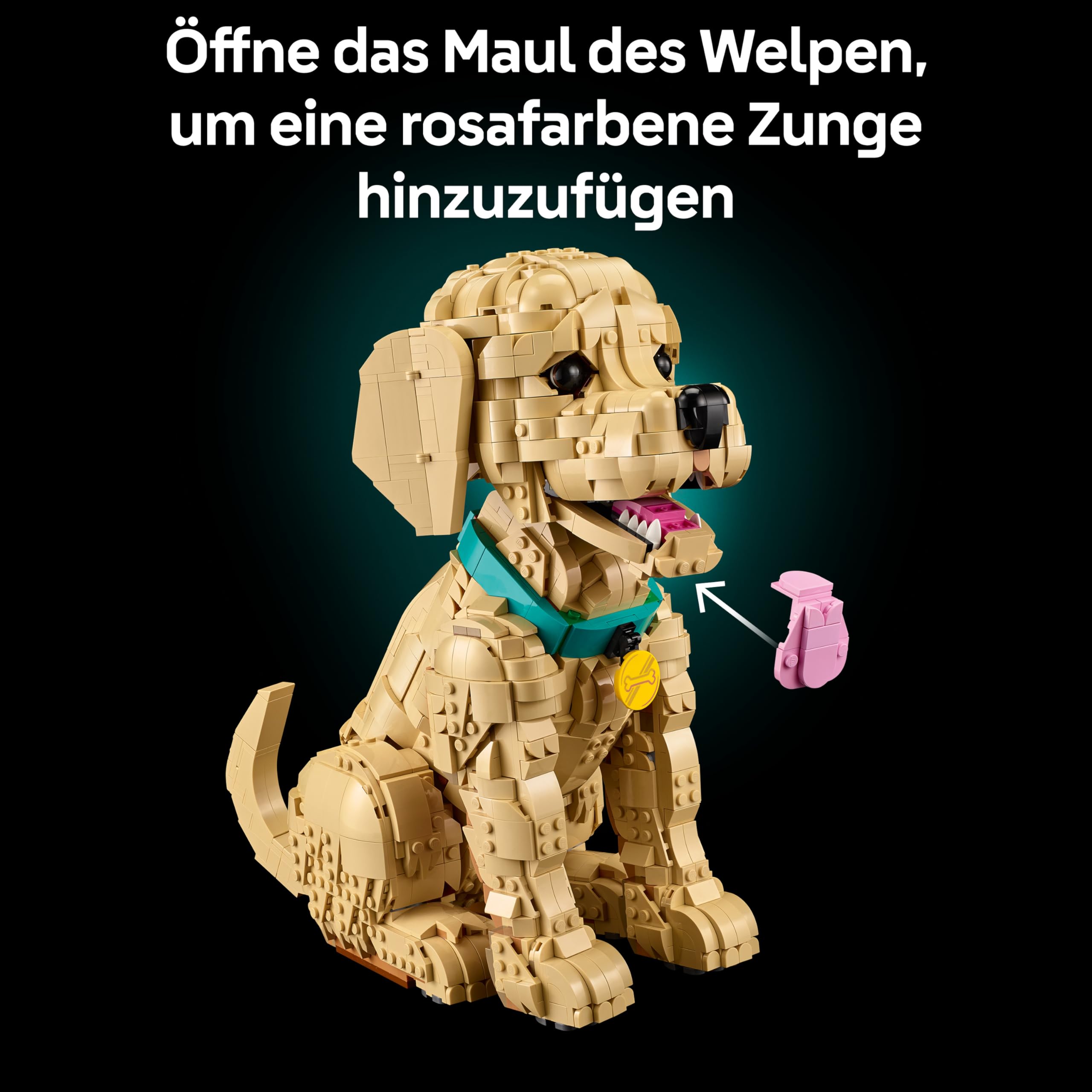 LEGO Icons Golden Retriever Welpe - Modellbau für Erwachsene - 3D Tierfigur zum Ausstellen mit Halsband & Medaille - DIY Deko für Regal oder Schreibtisch - Geschenkidee für Kunst- & Bastelfans - 11384