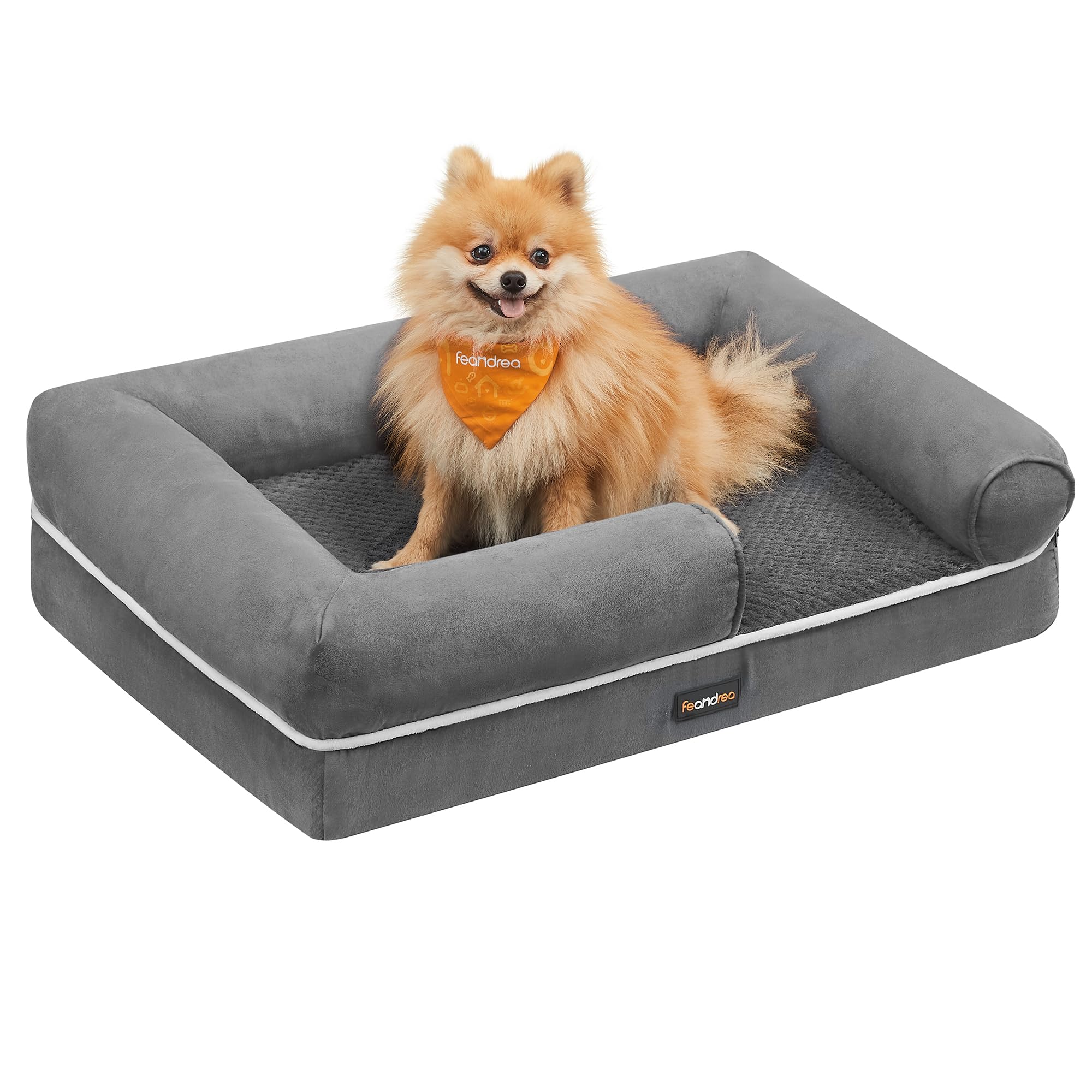 Feandrea Orthopedic Dog Bed, Dog Sofa with Sides, Removable Washable Cover, 76 x 51 x 18 cm, Non-Slip Bottom, Light Grey PGW074G02