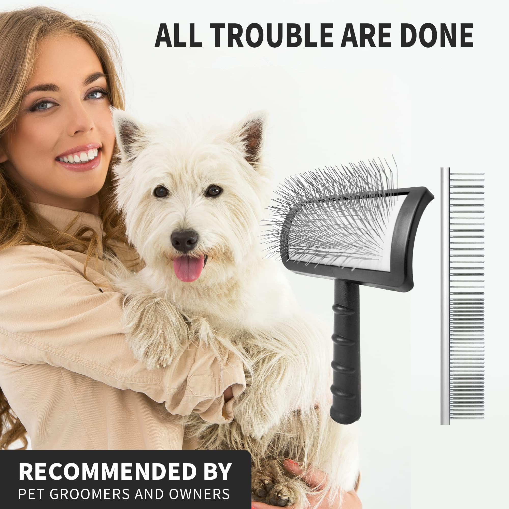 2PCS Slicker Brush for Dogs & Pet Comb, Professional Dog Grooming Brush with Extra Long Pins to Effectively Remove Tangles - Image 2