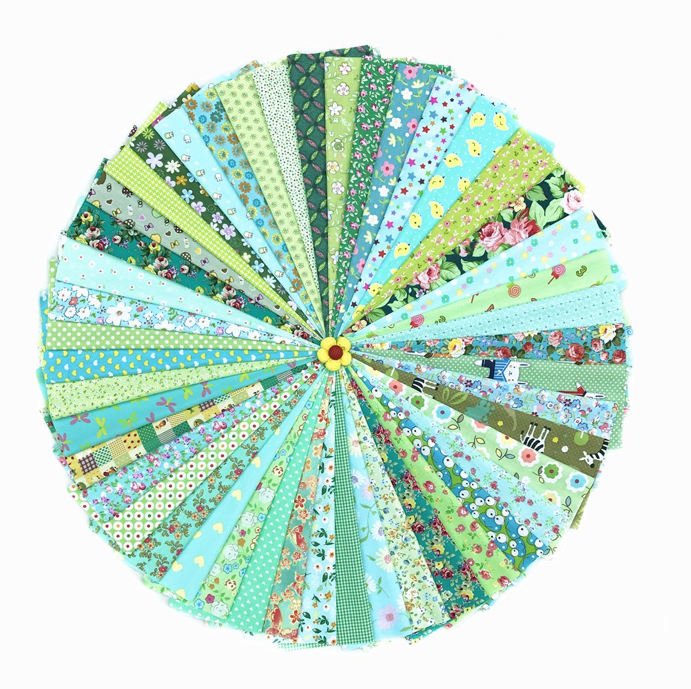 RayLineDo 2030cm Assorted Pre-Cut Printing Cloth Material Mixed Squares Bundle Quilt Fabric Patchwork for DIY Handmade Craft, Green Color Series Customizable