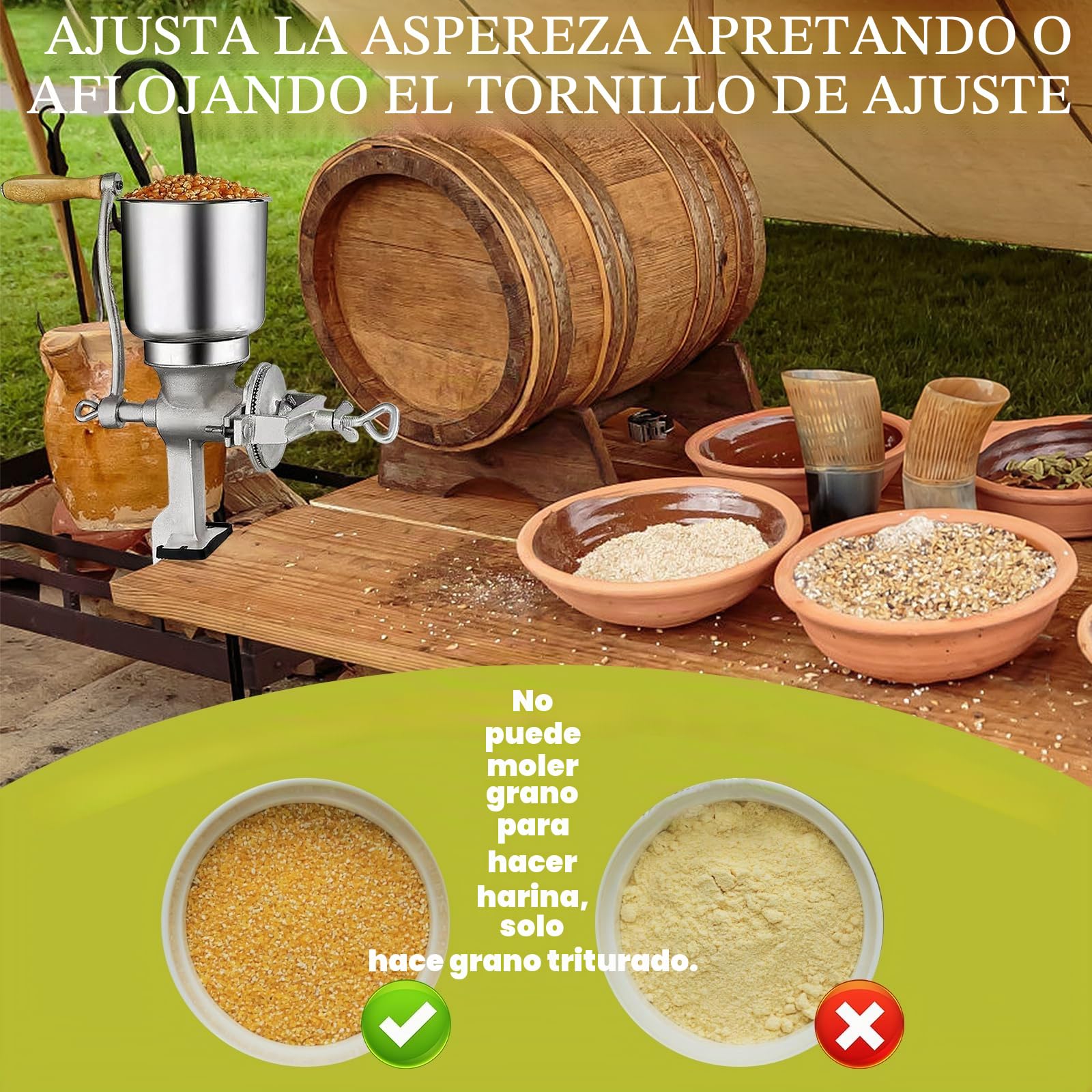 Molinillo de Cereales Manual con 13cm Tolva Grande & 4cm Abrazadera de Mesa,Finura de Molienda Ajustable,Molino de Mano de Hierro Fundido,para Nuez,Café,Grano,Semillas,Maíz,Especias
