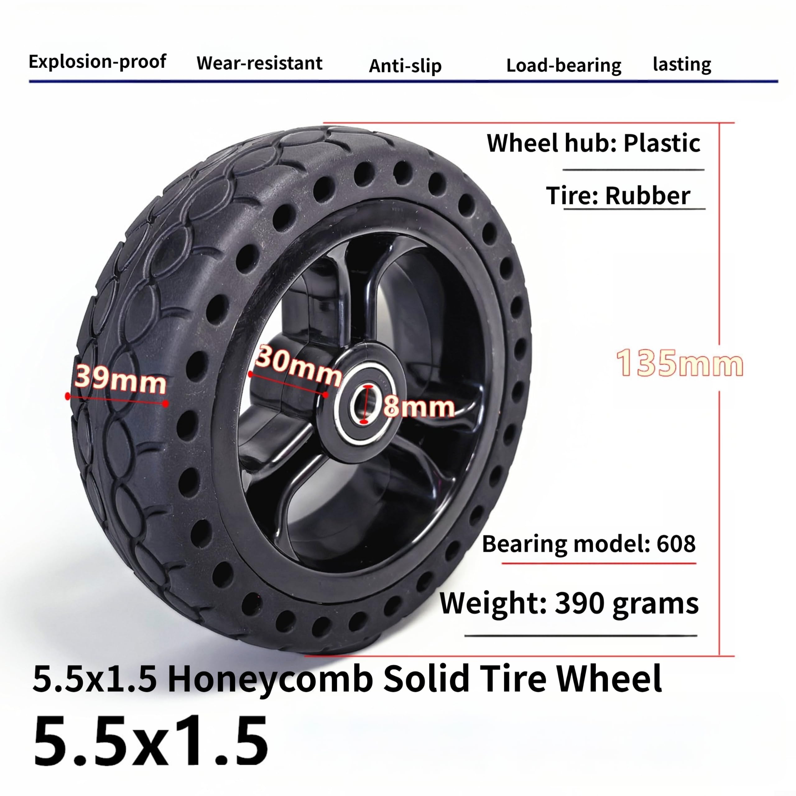 Rueda sólida de 5.5 x 1.5 para scooter eléctrico (8 mm)