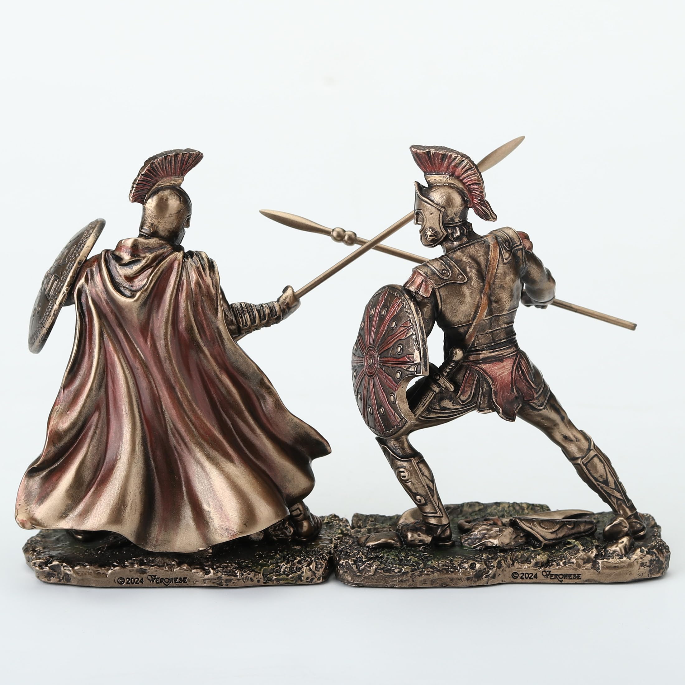 Veronese Design Ensemble de Figurines Hector Combattant Achilleus Héros grecs de la Guerre de Troie en résine coulée à Froid Finition Bronze 9,5 cm