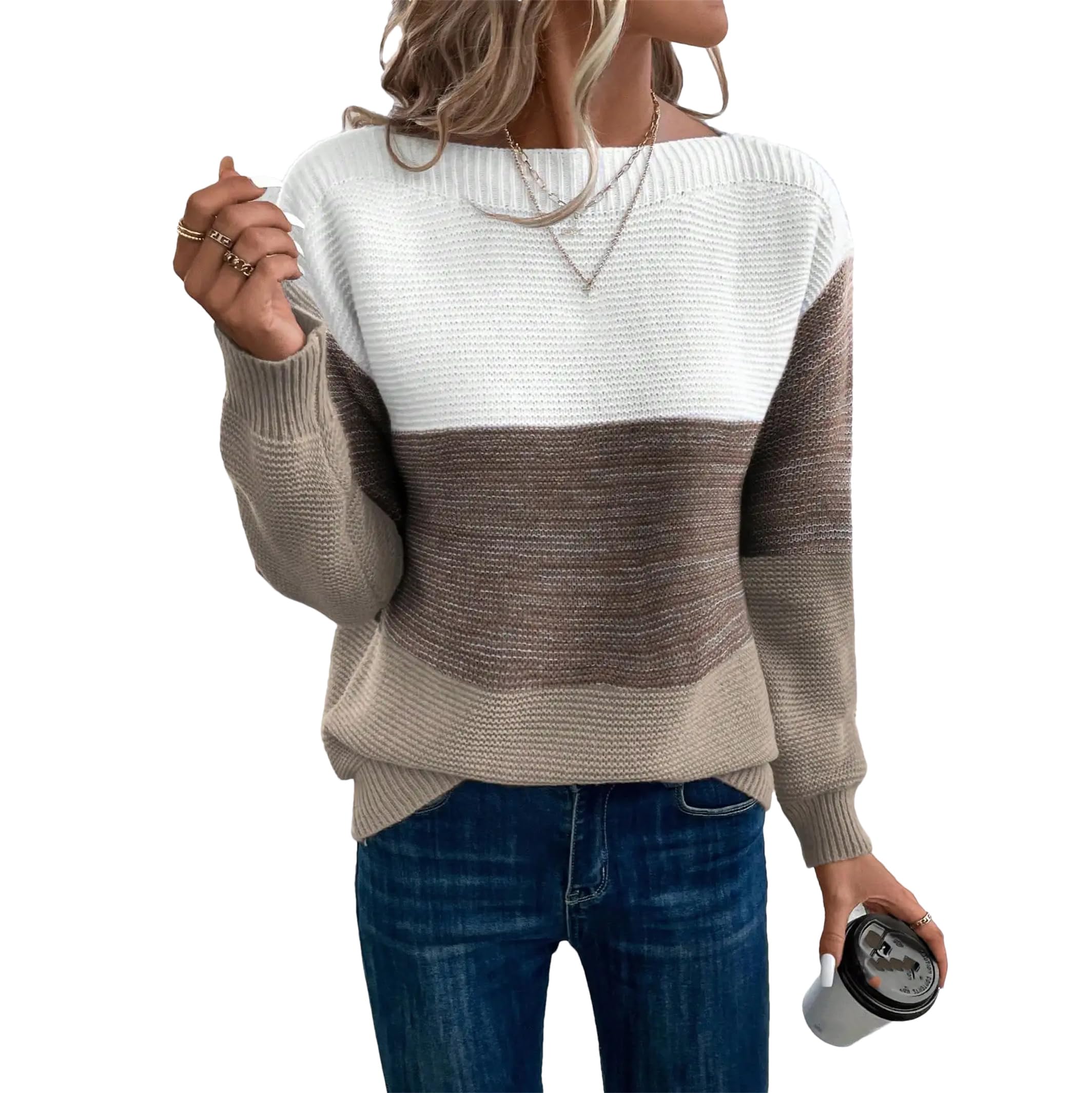 Elegante maglione patchwork da donna casual per pendolari casual maglioni larghi autunno inverno lavorato a maglia ispessito top caldi