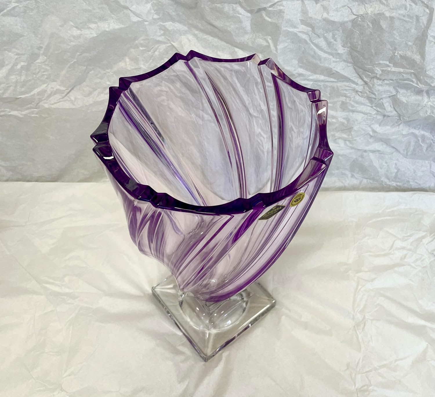 Czech Bohemian Crystal Glass Vase 13" Violet Decorative Wedding Gift Elegant Centerpiece Classic Vintage European Design 'Flowers Vase