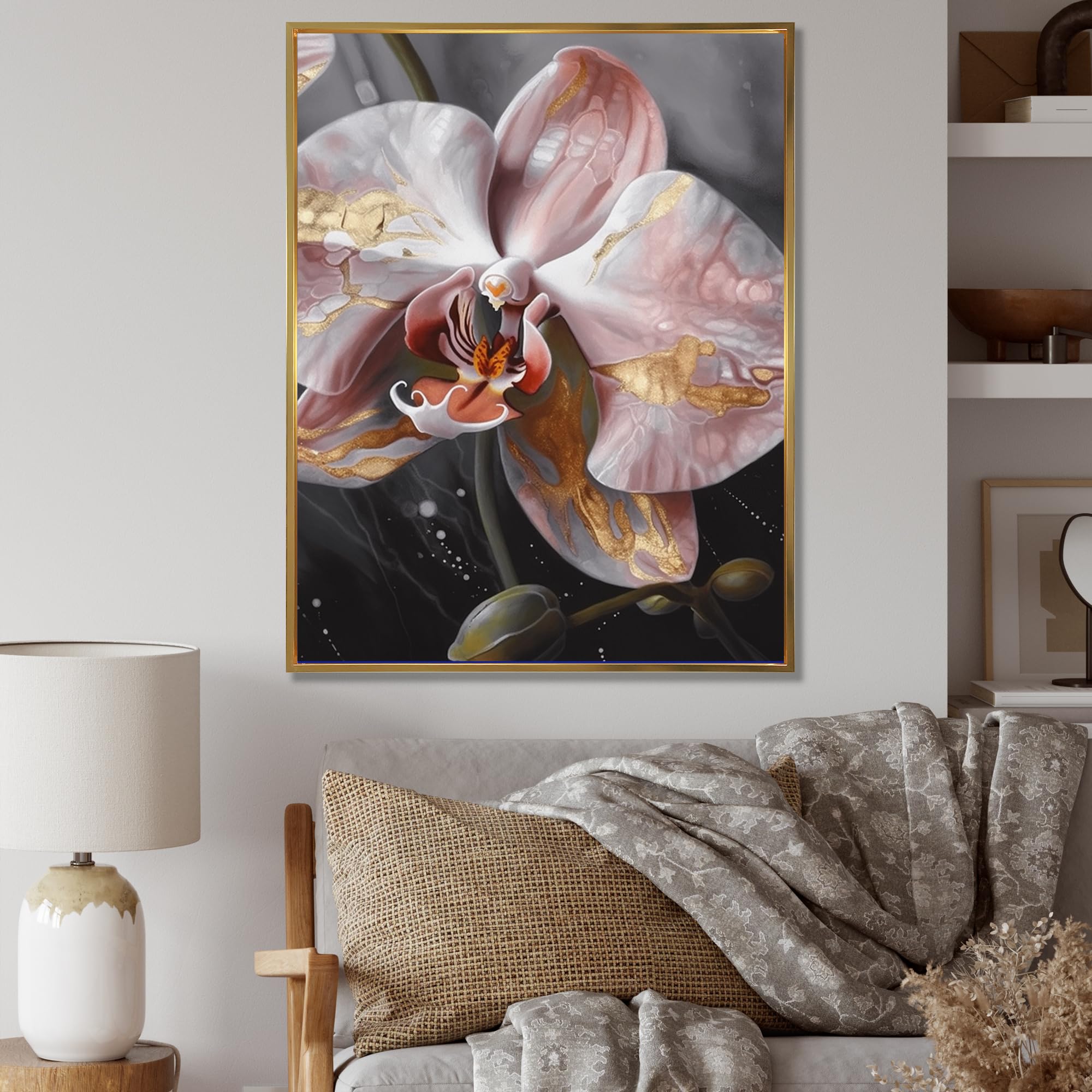 Amazon.com: DesignQ Orchid Oversized Gold Framed Wall art decor