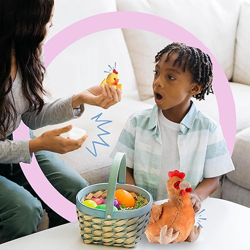 Miniatura 6 de PREXTEX Juguete de gallina con dos huevos de Pascua de plástico y lindos pollitos en el interior, peluche de gallina grande con pollitos con