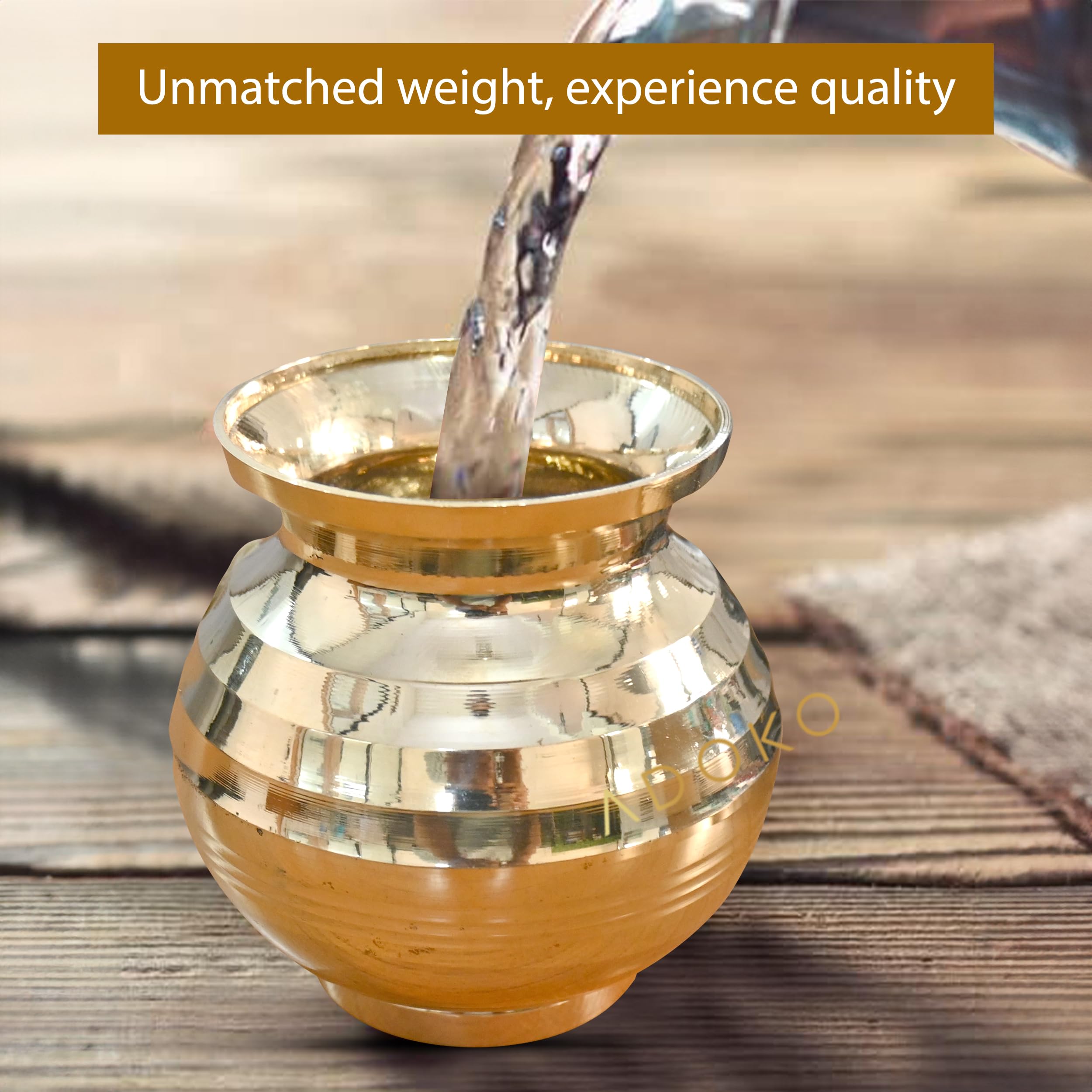 Adoko 600ML Brass Shubh Lota for Pooja | Rust-Resistant BPA-Free Non-Toxic Peetal Kalash for Rituals Water Storage & Daily Use 1