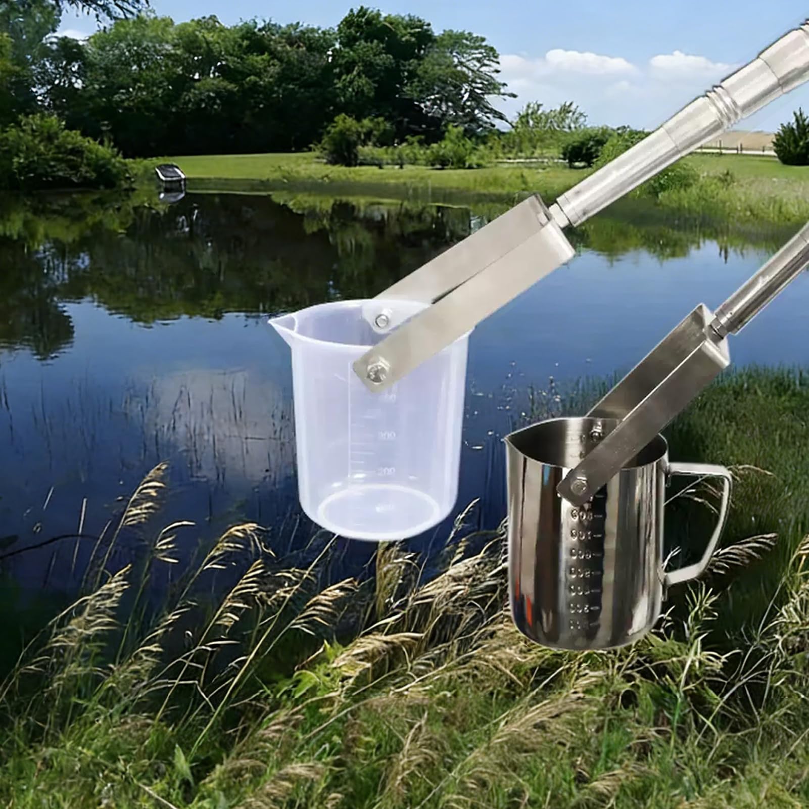 Perche télescopique pour prélèvement d'eau en Acier Inoxydable, Tige de prélèvement Extensible avec 500ml/1000ml Perche d'échantillonnage pour Analyses d'eau