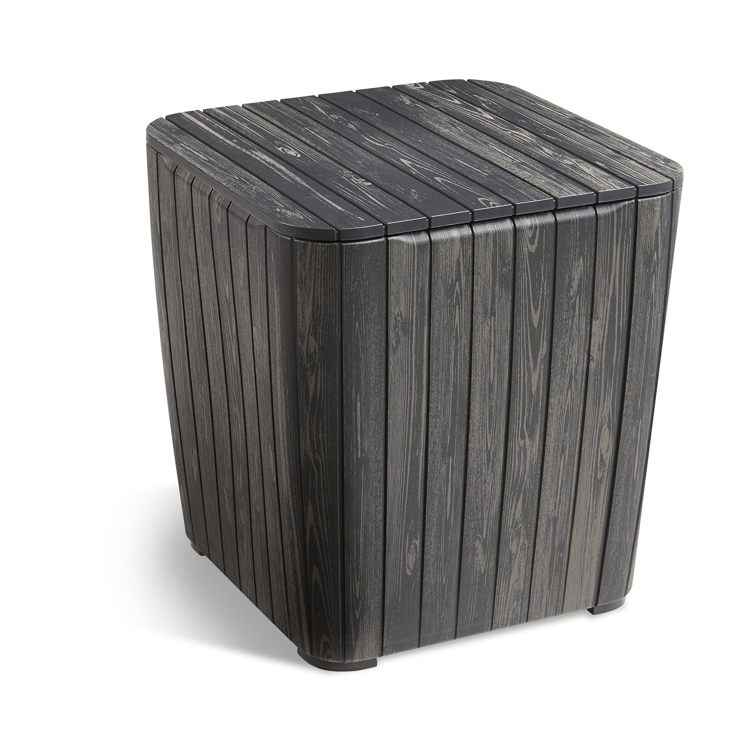 Keter Luzon Patio Side Coffee Table Outdoor Furniture Durable Resin Plastic Realistic Wood Look, Gra