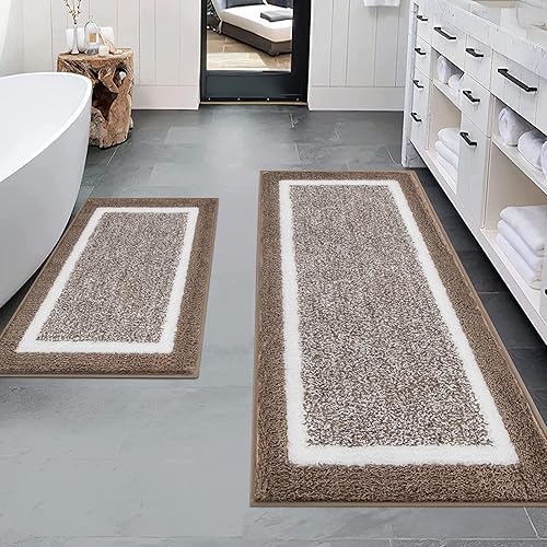 Pauwer Juego de 2 alfombras de baño antideslizantes para baño, alfombras de baño absorbentes, lavables a máquina, alfombras de ducha para suelo de