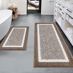 Pauwer Bathroom Rugs Sets 2 Piece, Non Slip Bath Mats for Bathroom, Absorbent Bath Rugs Floor Mat, Machine Washable Shower Rugs for Bathroom Floor, Tub and Shower