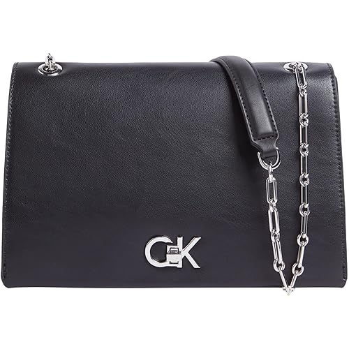 Calvin Klein Donna Borsa a Tracolla Re-Lock Medium Chain con Chiusura con Lucchetto Girevole, Nero (Black), Taglia Unica