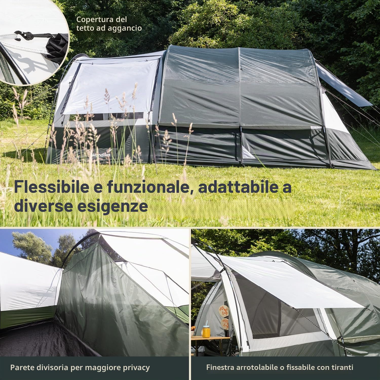 Skandika Indal 5 Tenda da campeggio tunnel | per 5 persone, tetto panoramico, con tettuccio, pavimento cucito, colonna d'acqua 3000 mm, zanzariera | tenda per famiglie, outdoor
