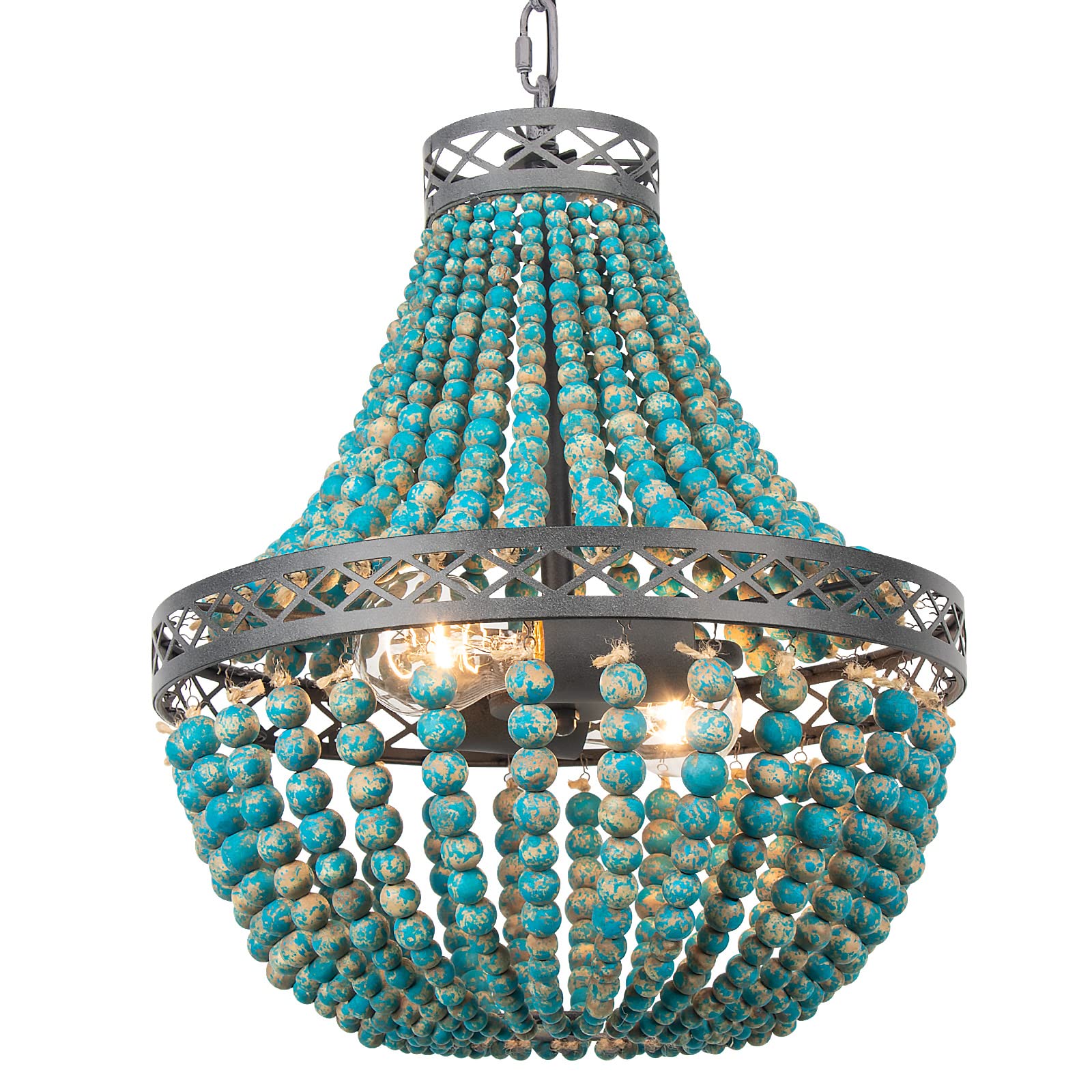 FIRVRE Czeski drewniany koralik naturalna lampa sufitowa E27 loft francuski wiejski antyczne światło sypialnia lampa sufitowa kuchnia wyspa jadalnia salon (niebiesko-1)