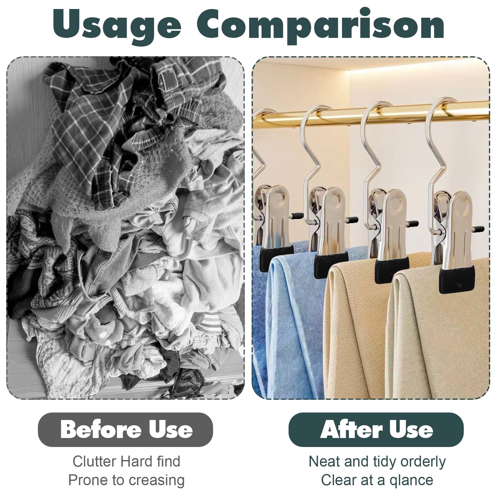 YUXIANLB Lot de 100 crochets à linge robustes en acier inoxydable avec clip, pinces à linge portables en acier inoxydable pour suspendre chaussettes, serviettes, chapeaux, pantalons pour voyage