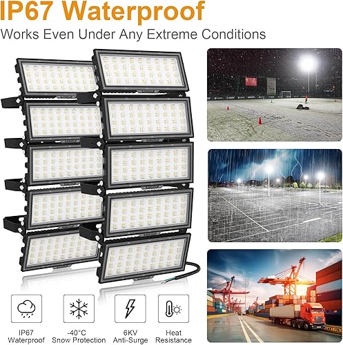 Miniatura 4 de Luz LED de estadio de 1000 W para exteriores, 130000 lúmenes, 500 W, 2 unidades, luz diurna de 6500 K, iluminación de área comercial súper