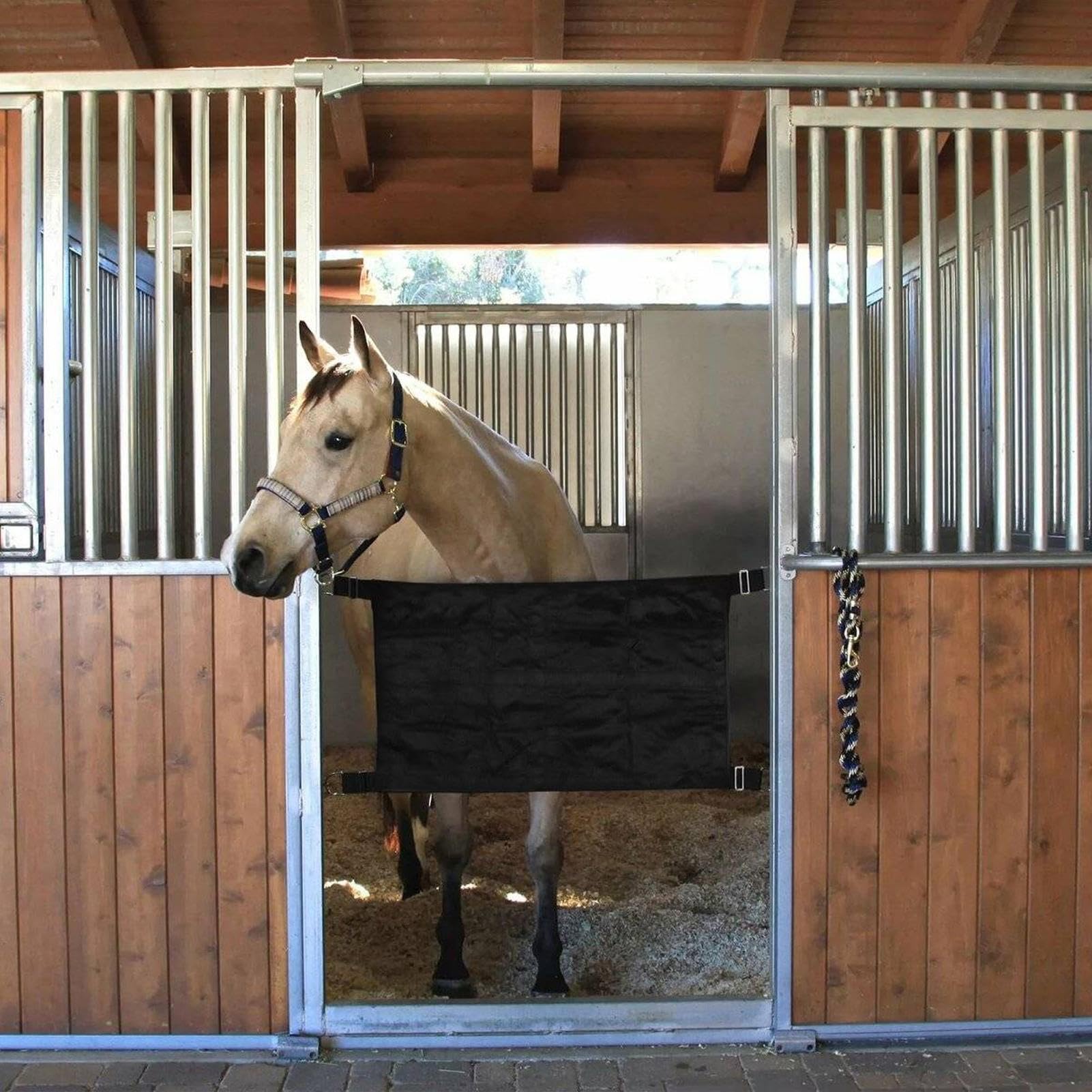 Porte de Box pour Chevaux avec Sangles Réglables - Protection pour Écuries et Centres Équestres