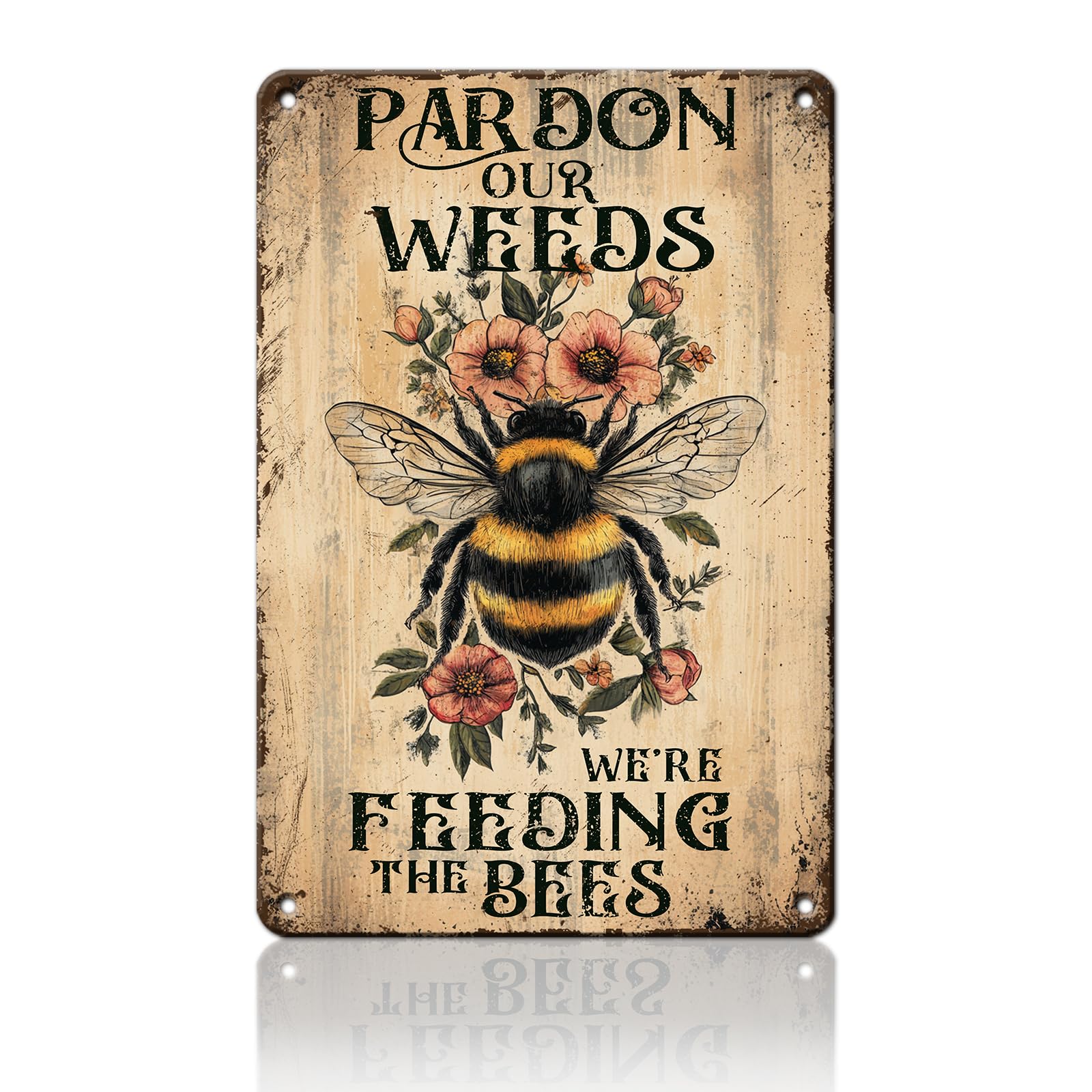 Anceky Pardon The Weeds We Are Feeding The Bees Wildflowers Sign Funny Metal Tin Sign Retro Wall Decor for Cafe Bar Garage Kitchen Bedroom 12×8 Inch
