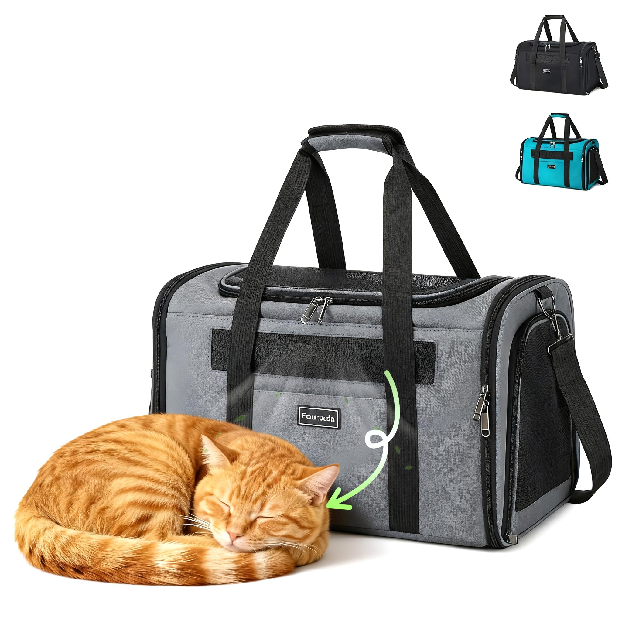 Cat Travel Carrier .Foldable Dog Carrier Bag, Soft Sided cat Carrier up to 20 Lbs,Pet Carrier Soft-Sided Escape Proof with 4 Ventilated Windows, Airline Approved Cat Carrier (Grey)