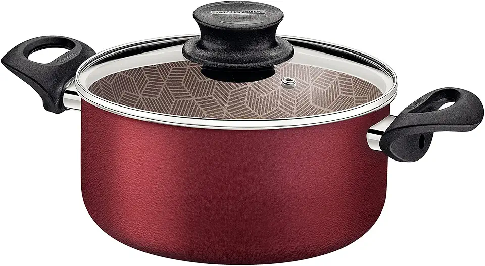 Caçarola Tramontina Paris em Alumínio com Revestimento Interno e Externo em Antiaderente Starflon Max Vermelho com Tampa de Vidro 18 cm 2,1 L