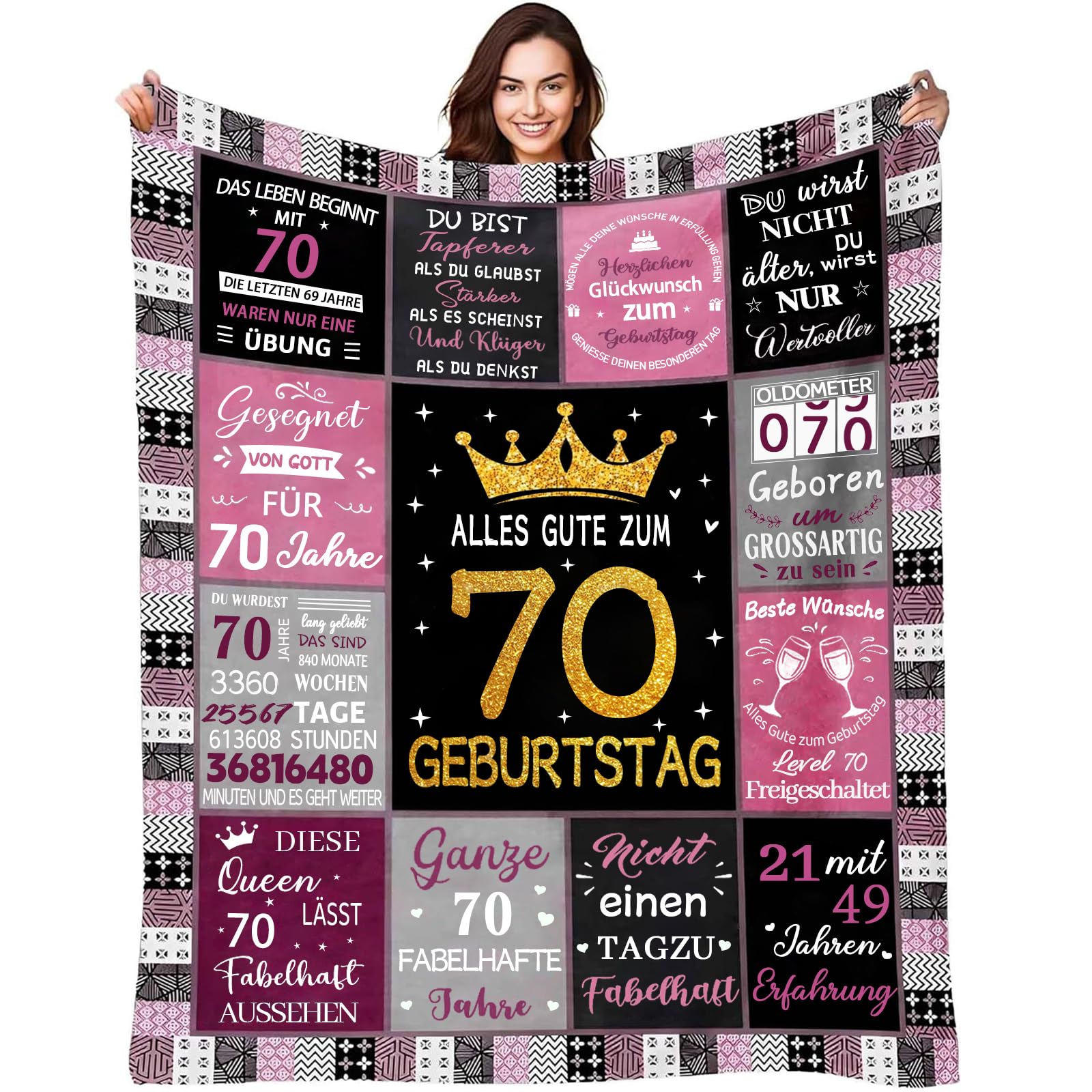 Aellowet 70. Geschenke für Frauen, Geschenke Zum 70 Geburtstag Frau, 70. Geburtstagsgeschenk für Frauen, Lustige Decke, 70 Jahre Geburtstagsgeschenk für Mama Schwester Ehefrau Tante Oma