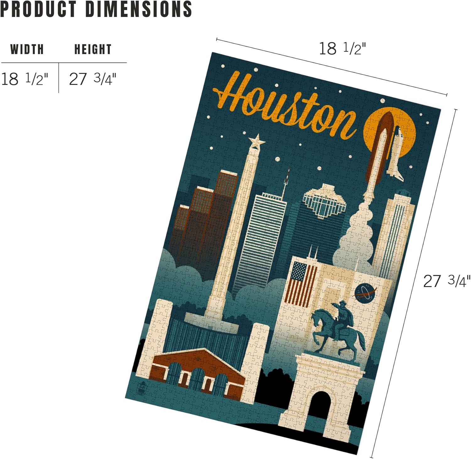 Lantern Press Houston, Texas, Retro Skyline, 1000 Piece Jigsaw Puzzle for Adults, Made in USA with Reference Poster