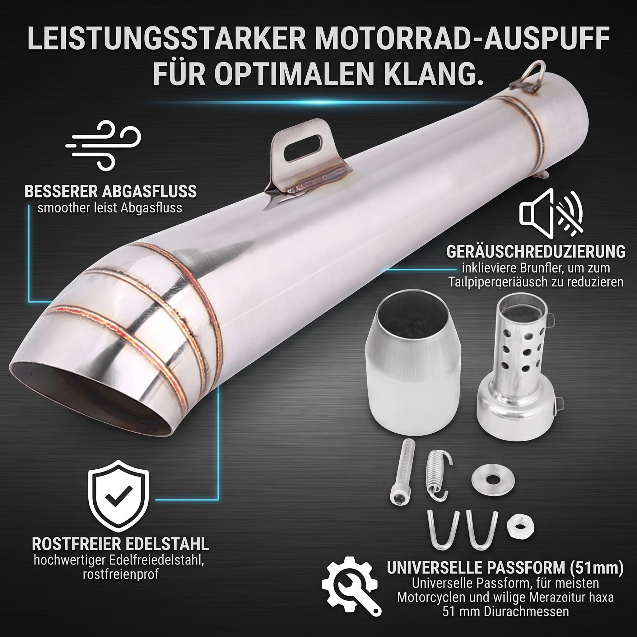 Terminale di Scarico del Motore del Tubo di Scarico in Acciaio Inossidabile per Motocicli Universali con Silenziatore per la Maggior Parte delle Motociclette/Moto Cross/Scooter con Modelli di D