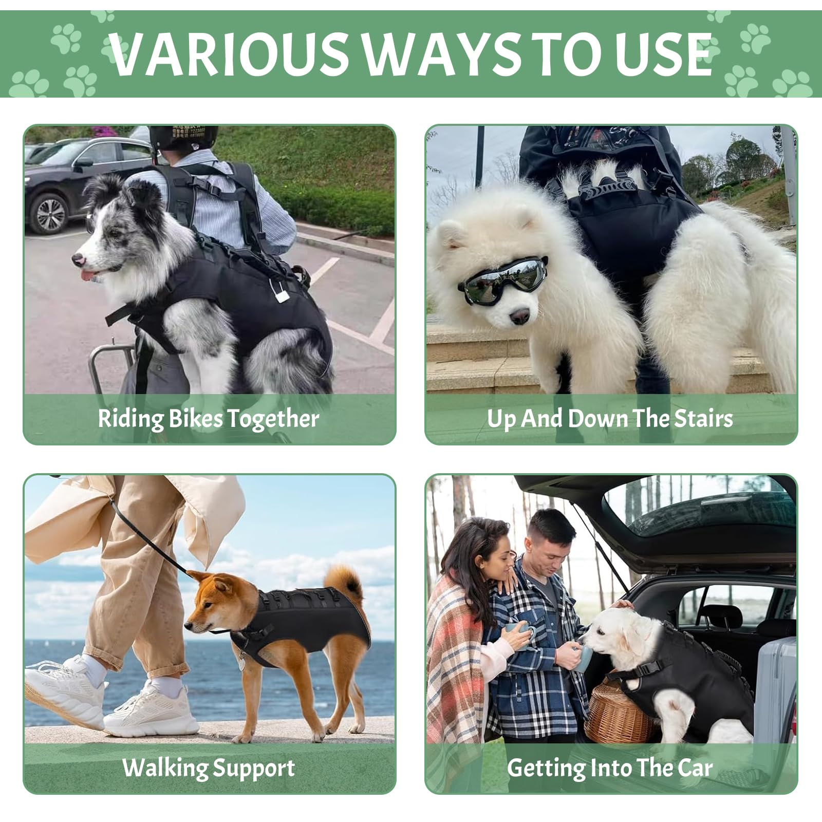 Harnais de Transport pour Chien, Sac à Dos d'urgence pour Chien, Sangle de Transport avec Poignée pour Chiens Âgé, Aide-escalier pour Chiens Handicapés Blessés (L)